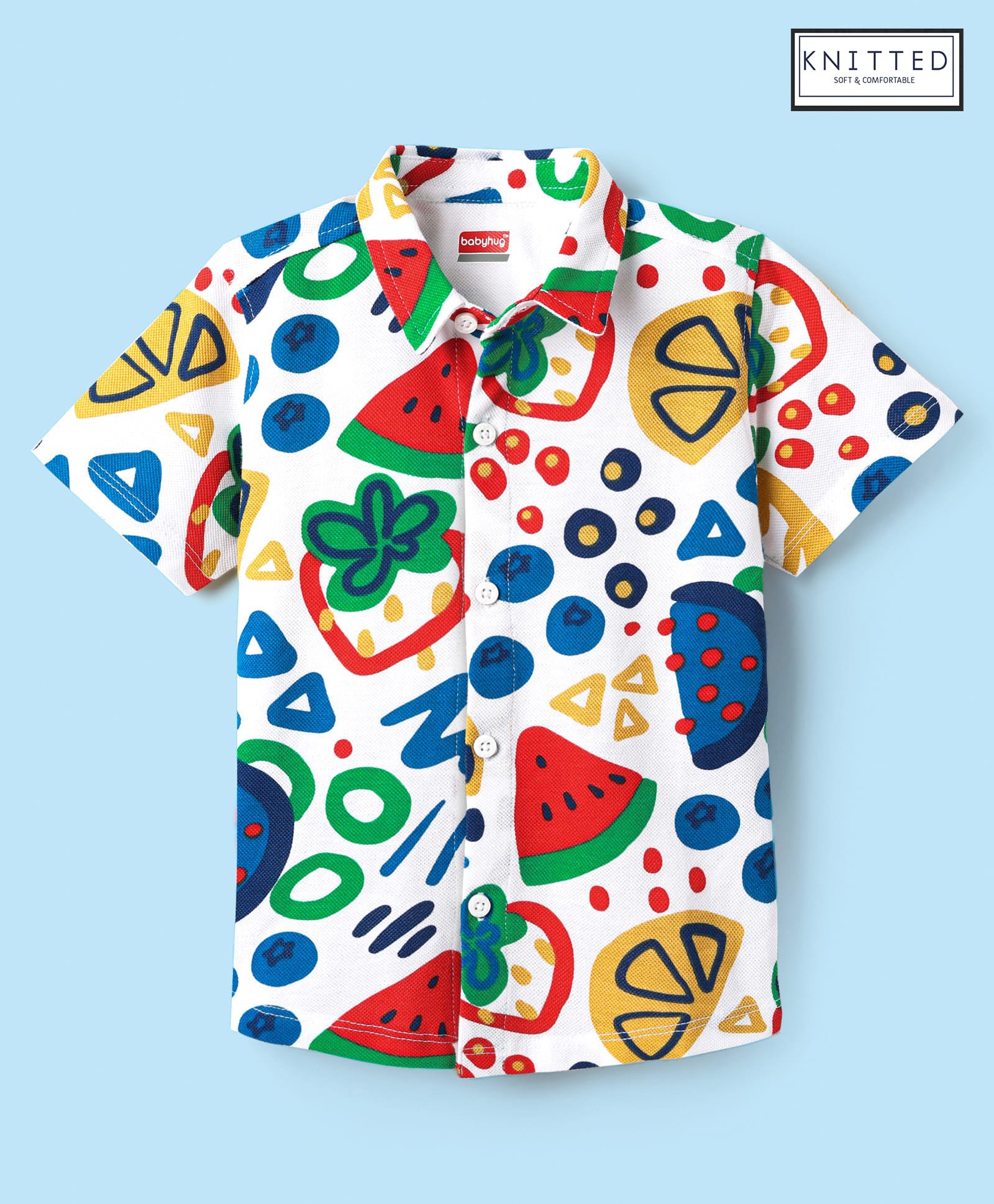 Babyhug Cotton Knit Half Sleeves Shirt With Tropical Theme Print - White
