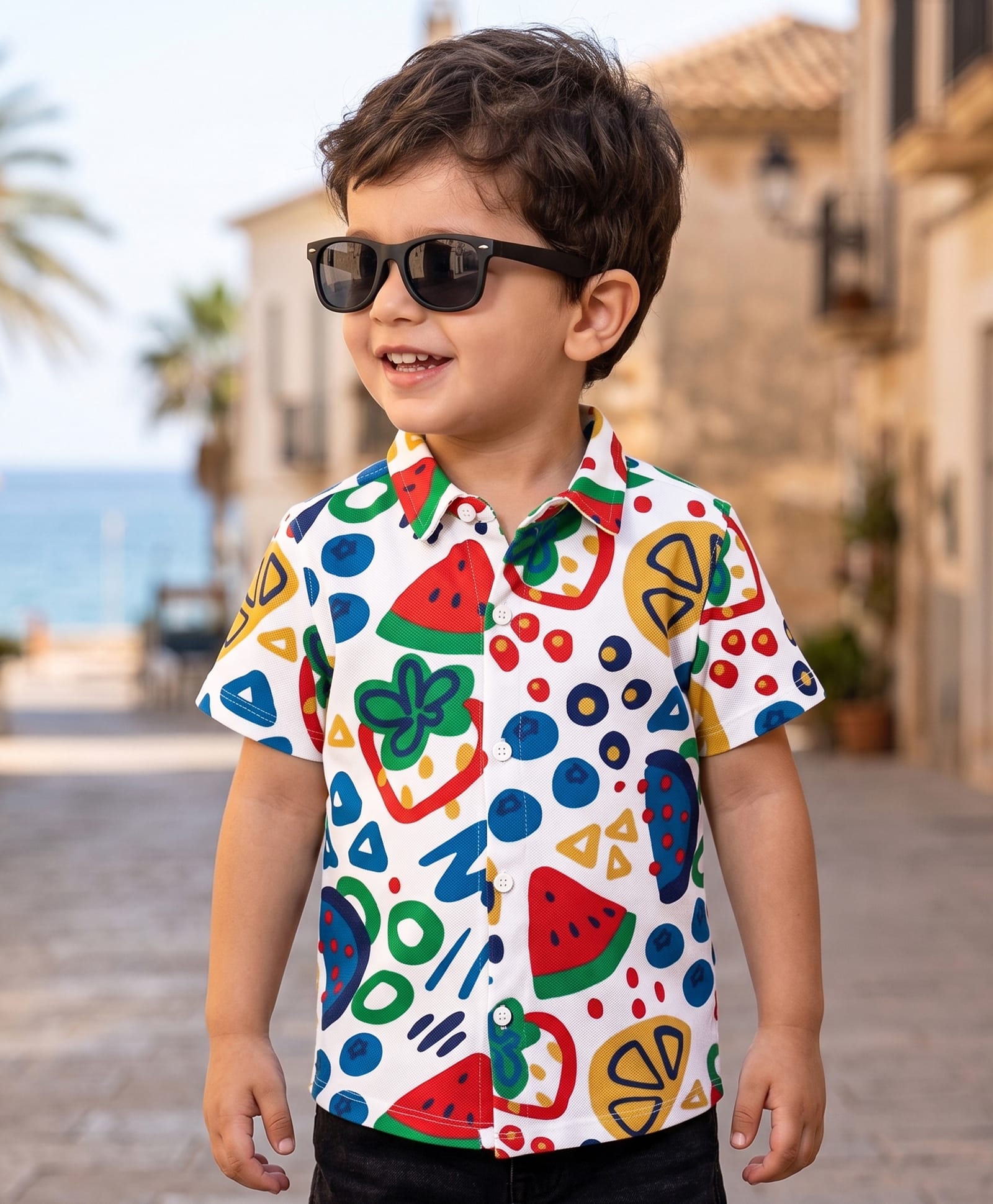 Babyhug Cotton Knit Half Sleeves Shirt With Tropical Theme Print - White-image-46
