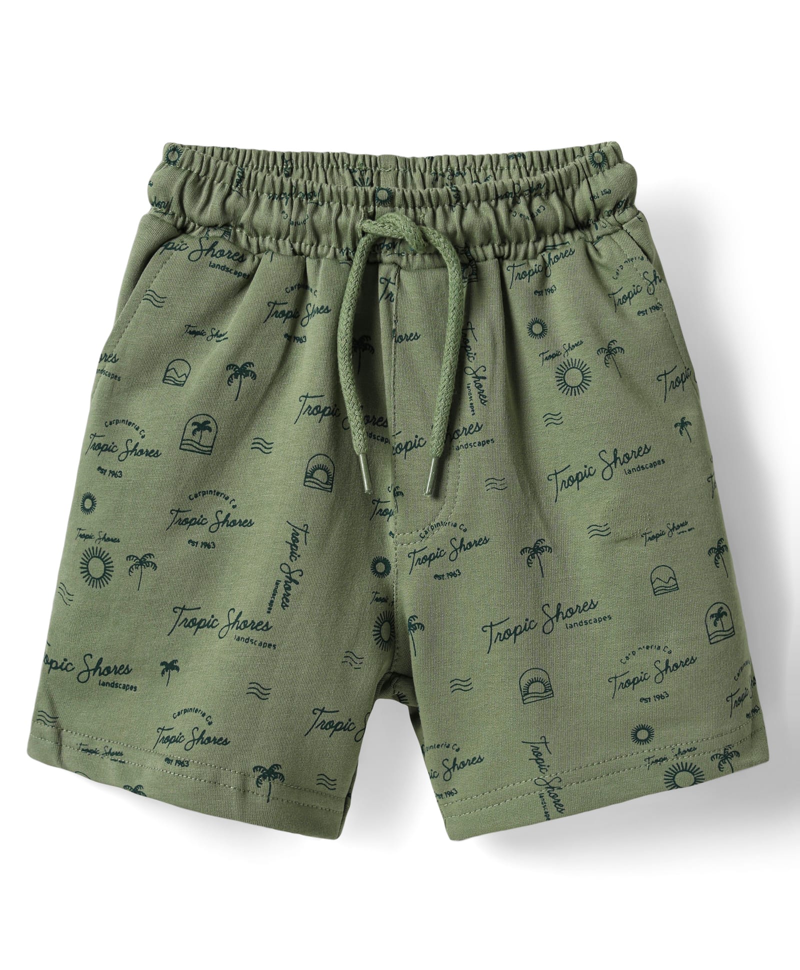 Taeko Single Jersey Knit Knee Length Beach Theme Printed Shorts - Olive Green.-picture-16