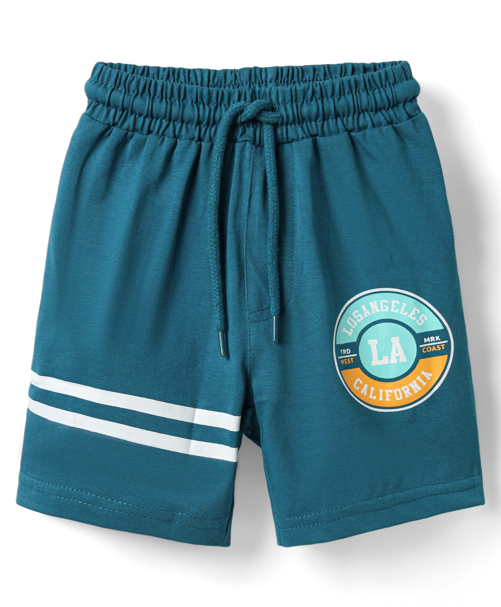 Taeko Single Jersey Knit Knee Length Text Printed Shorts - Teal Blue-image-1