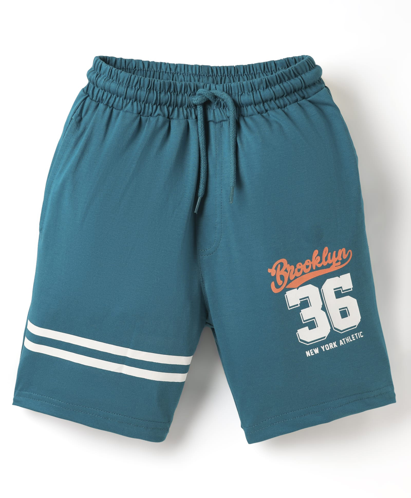 Taeko Single Jersey Knit Knee Length Shorts With Text Print - Teal Blue-image-13