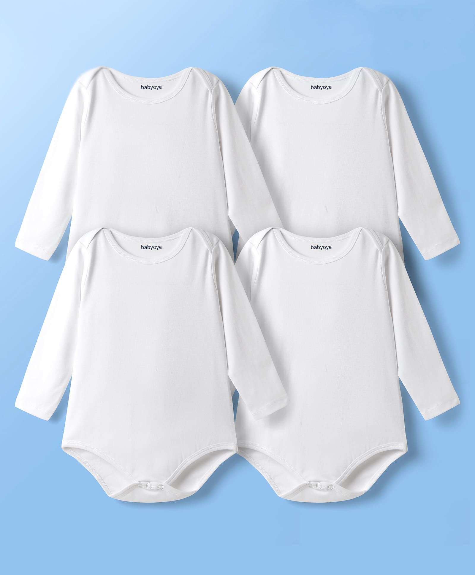Babyoye Cotton Knit Full Sleeves Solid Dyed Onesies Pack of 4 - White-picture-27