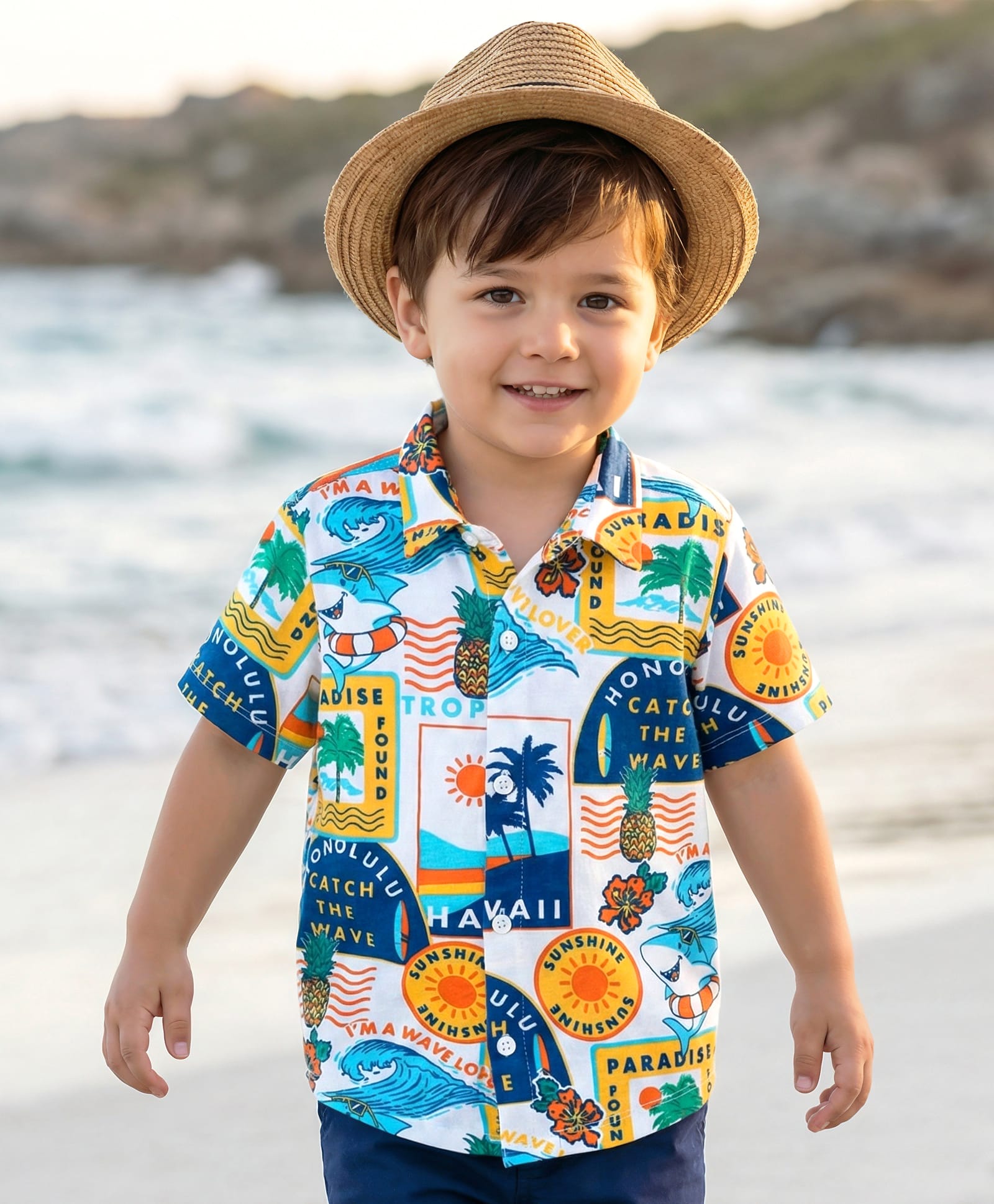 Babyhug Cotton Knit Half Sleeves Shirt With Tropical Print - White-picture-26