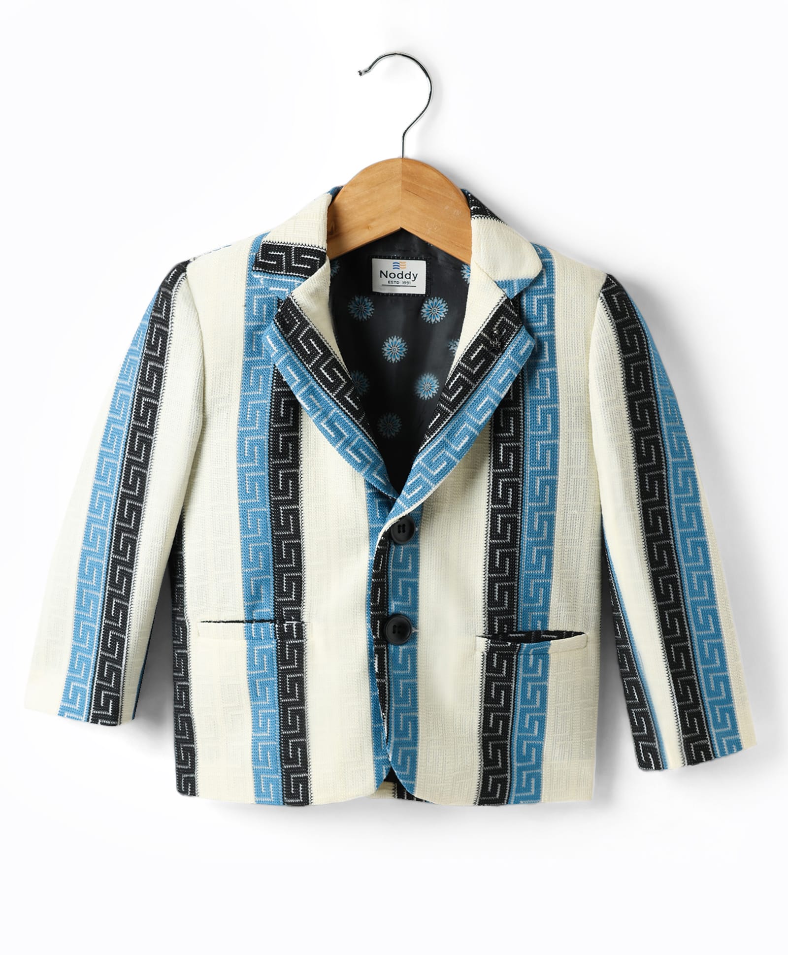 Noddy Knitted Half Sleeves Striped Textured Blazer - Turquoise-picture-27