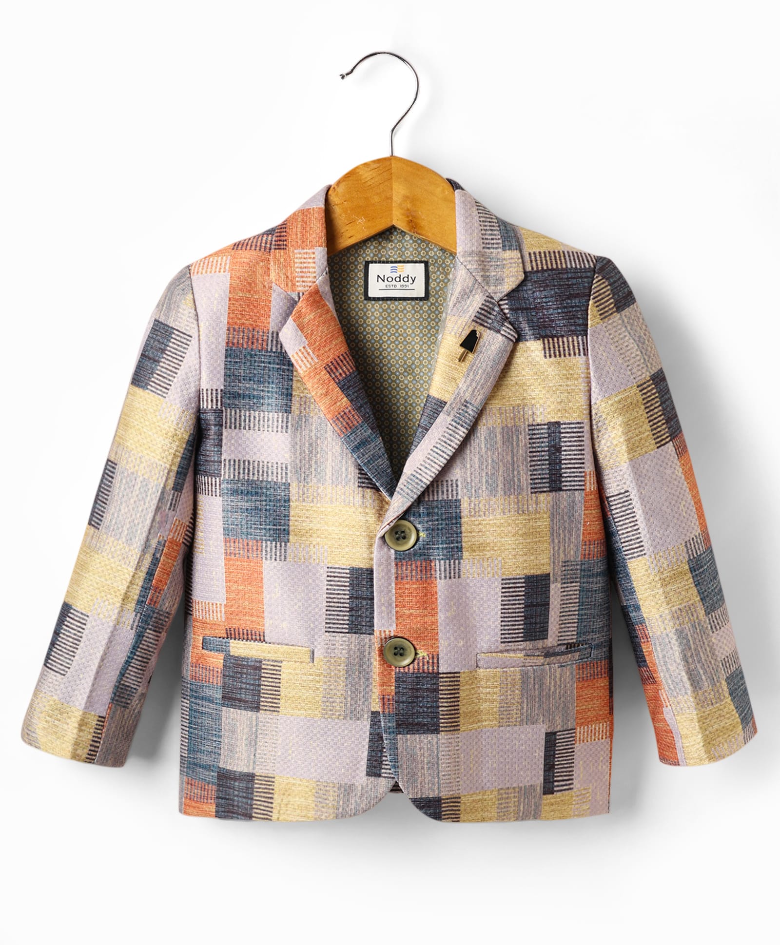 Noddy Knitted Full Sleeves Abstract Printed Textured Blazer - Grey-image-13