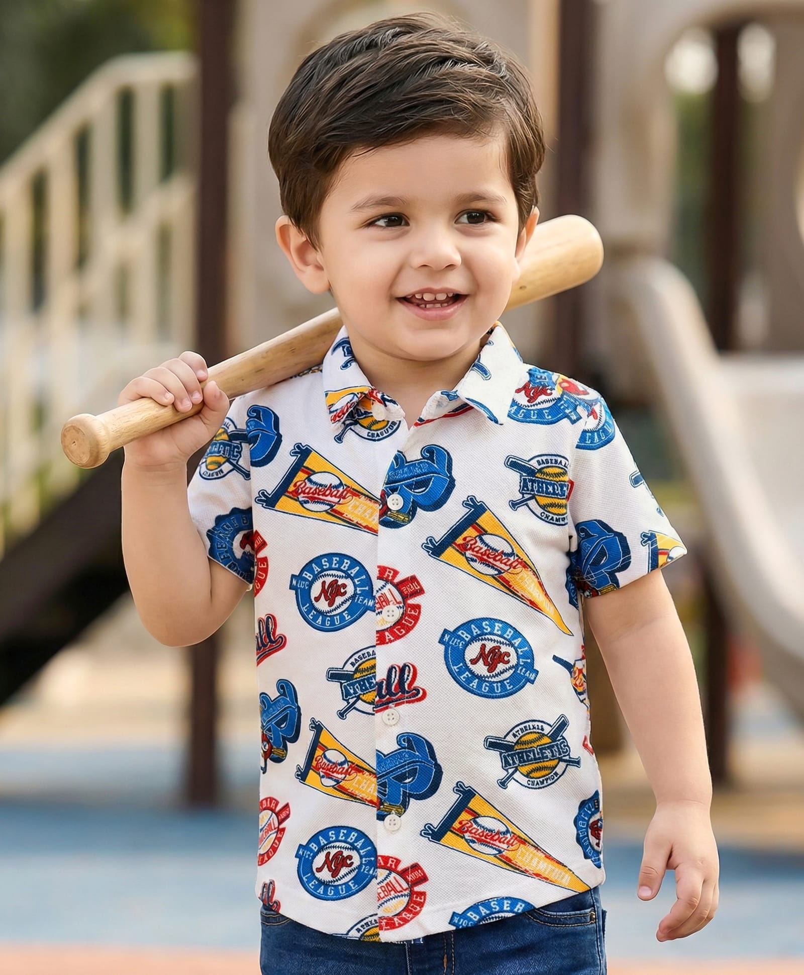 Babyhug Cotton Knit Half Sleeves Shirt With Baseball Print - White-image-39