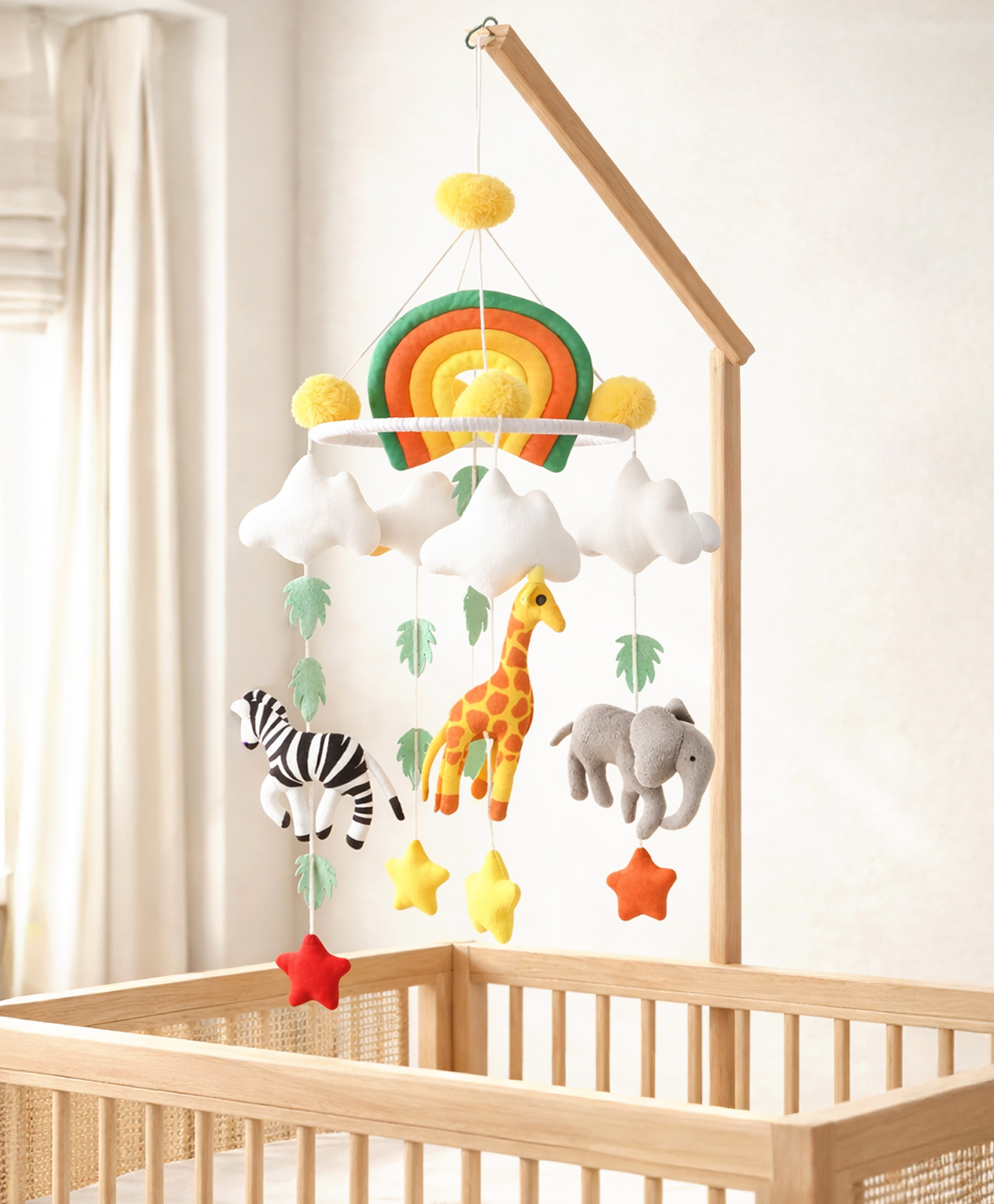 Bonfino Premium Cot Mobile - Safari-Themed Hanging Toy for Cradles & Cribs| Moving Toy for Bay Bed| Enhances Visual Development & Motor Skills| Perfect Gift for Newborns| BIS Certified