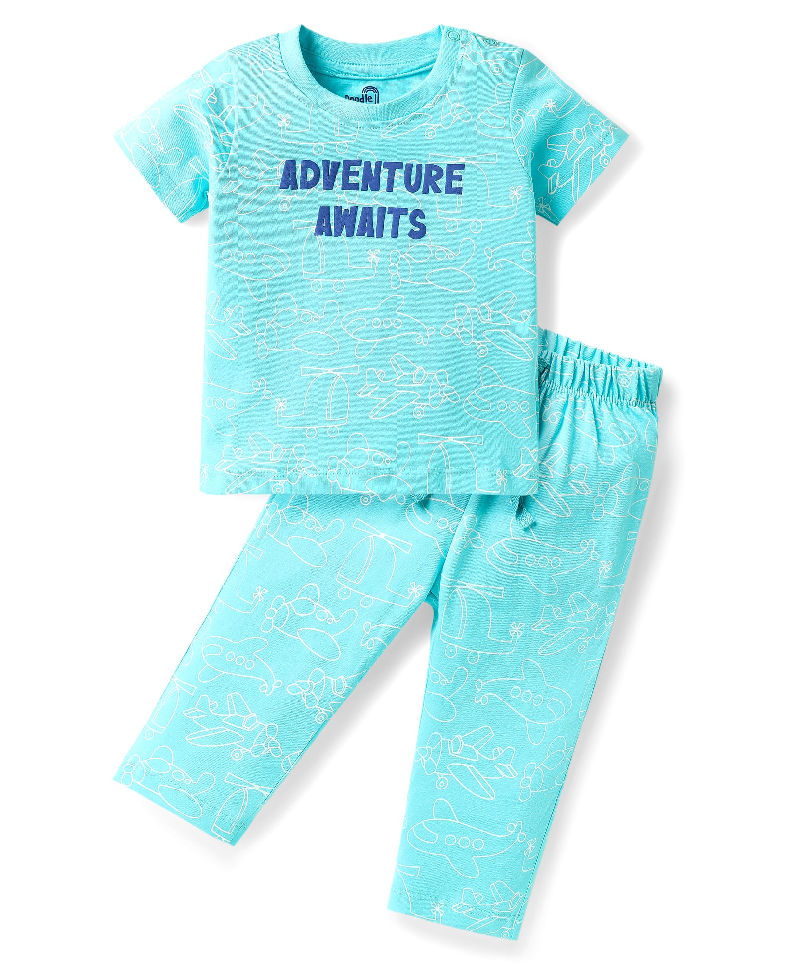 Doodle Poodle 100% Cotton Single Jersey Knit Half Sleeves Night Suit - Aqua Blue-image-28