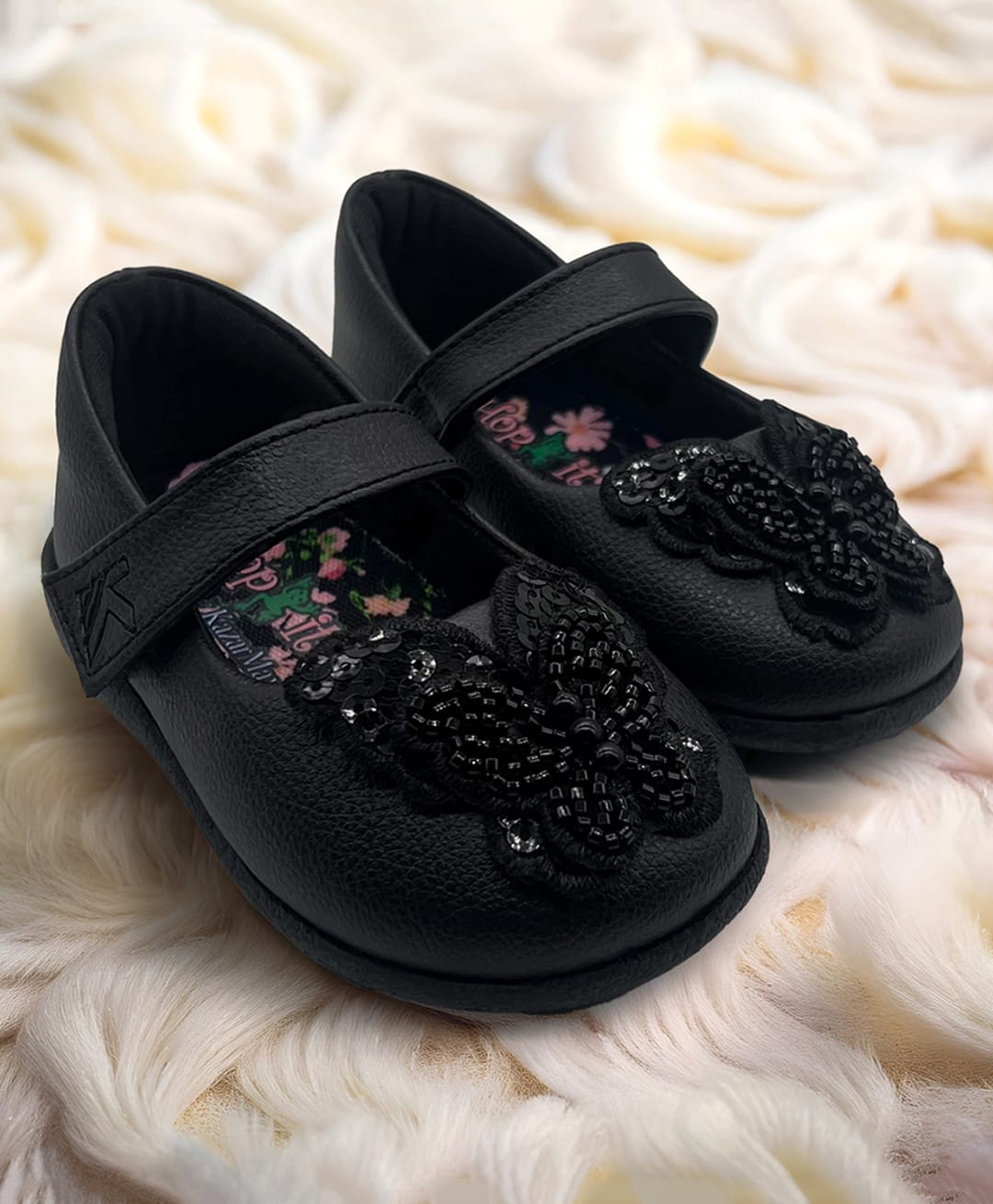 Hopits Beads Embellished & Butterfly Applique Detailed With Velcro Closure Mary Jane Ballerinas - Black-picture-11