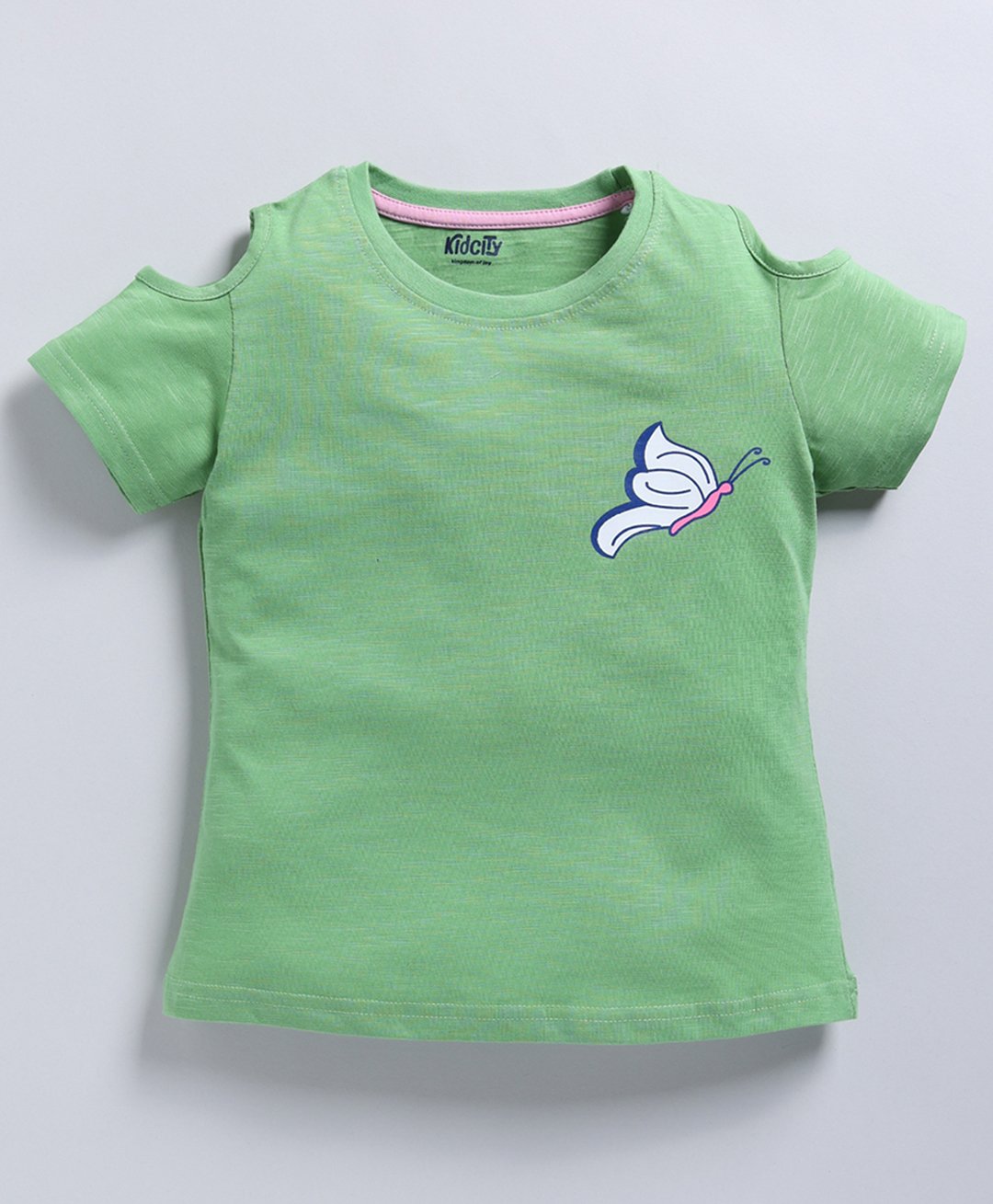 Kidcity Soft Cotton Sinker Half Sleeves Butterfly Printed Top - Coral Green-picture-13