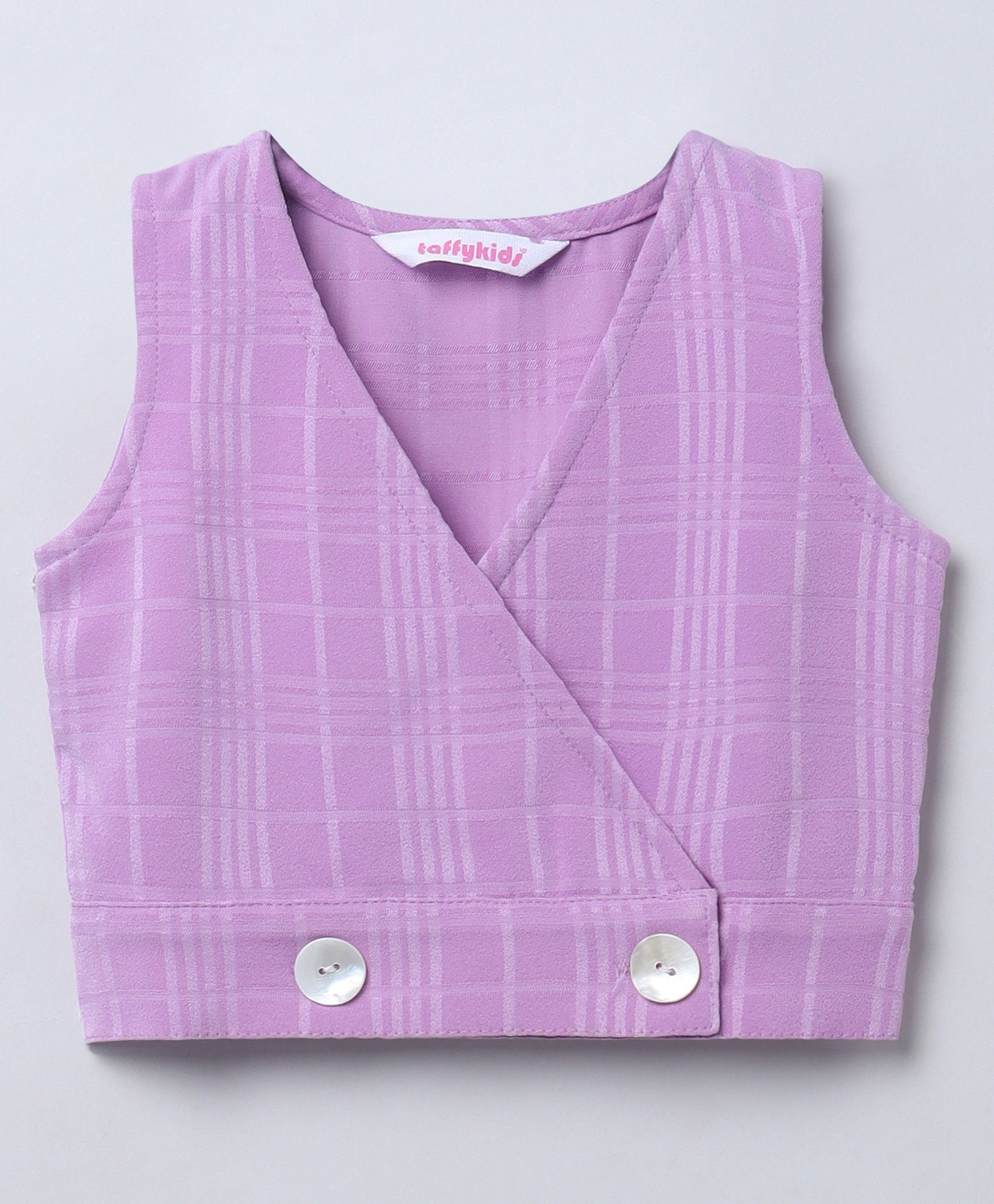 Taffykids Sleeveless Checked Wrap Style Crop Top - Purple-picture-22
