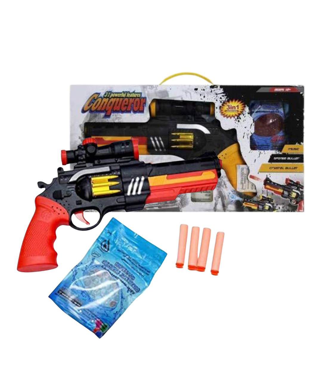 Kids Mandi Conqueror 3 in 1 Powerful Featured Kids Gun with Crystal Soft Bullet Toy Gun (Multicolor)-image-25