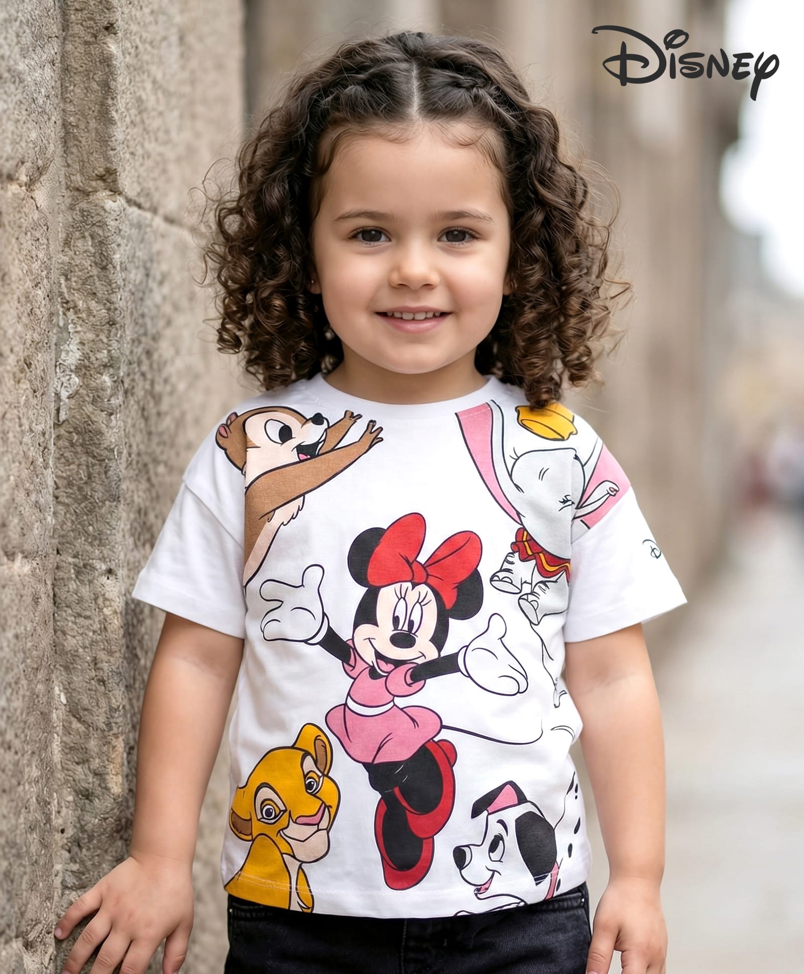 Babyhug Disney Single Jersey Knit Half Drop Shoulder Sleeves Oversized T-Shirt with Minnie Mouse & Family Graphics - White-image-13