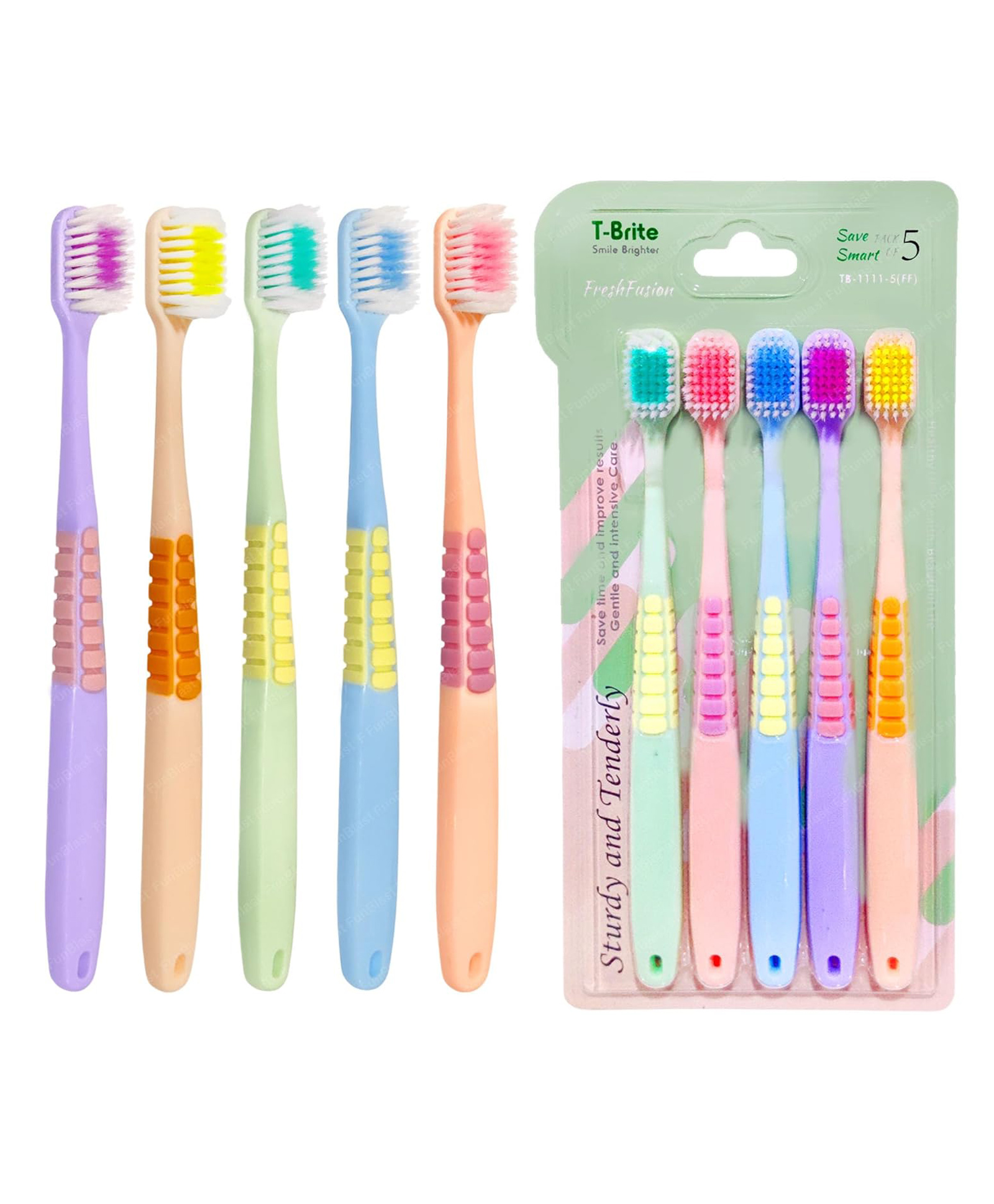 FunBlast Wide Head Soft Bristles Tooth Brush SetPack of 5 Multicolor-image-7