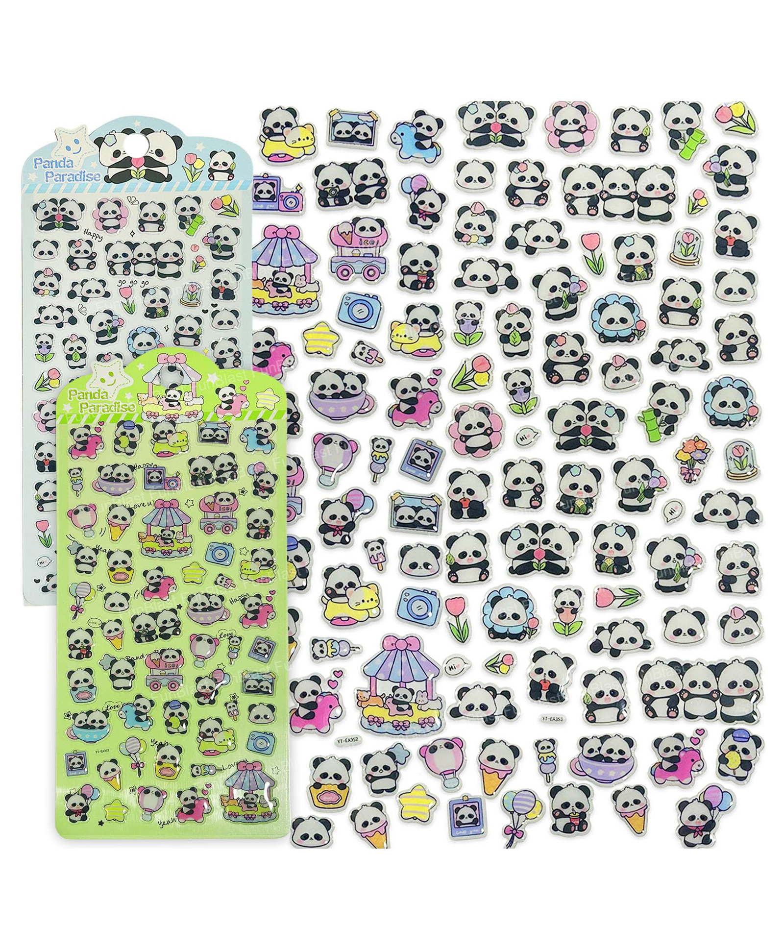 FunBlast Panda Theme 3D Kawaii Stickers SetPack of 2 Sheets Multicolor-image-17