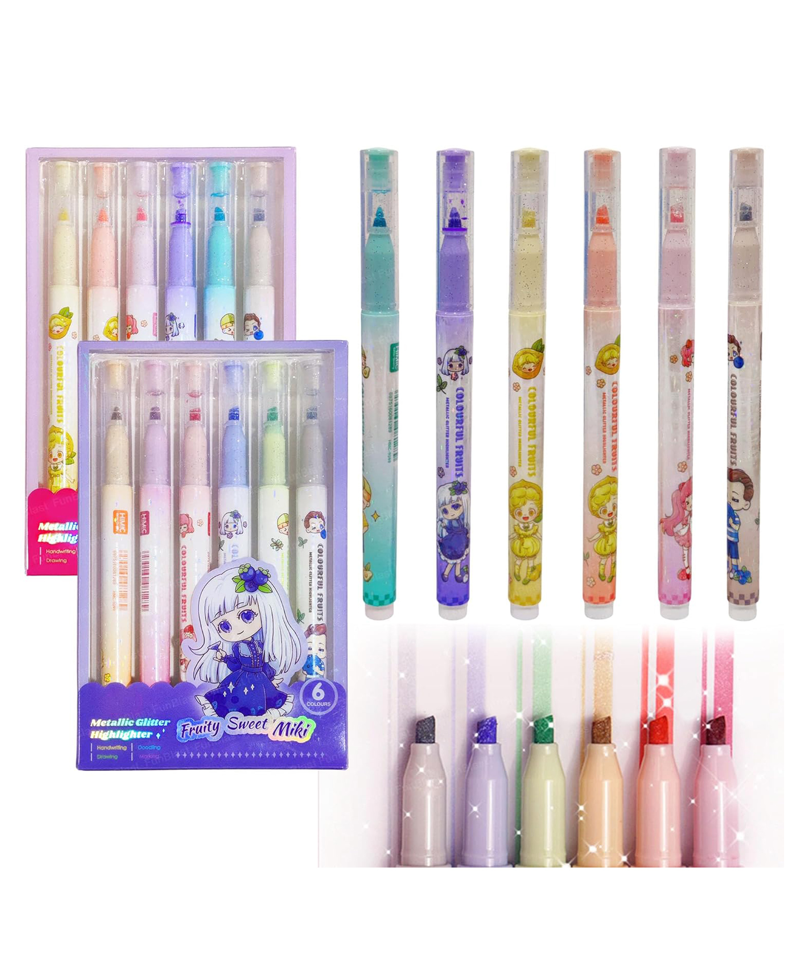 FunBlast Colorful Metallic Glitter Highlighter Pens Pack of 12 - Multicolor-image-5