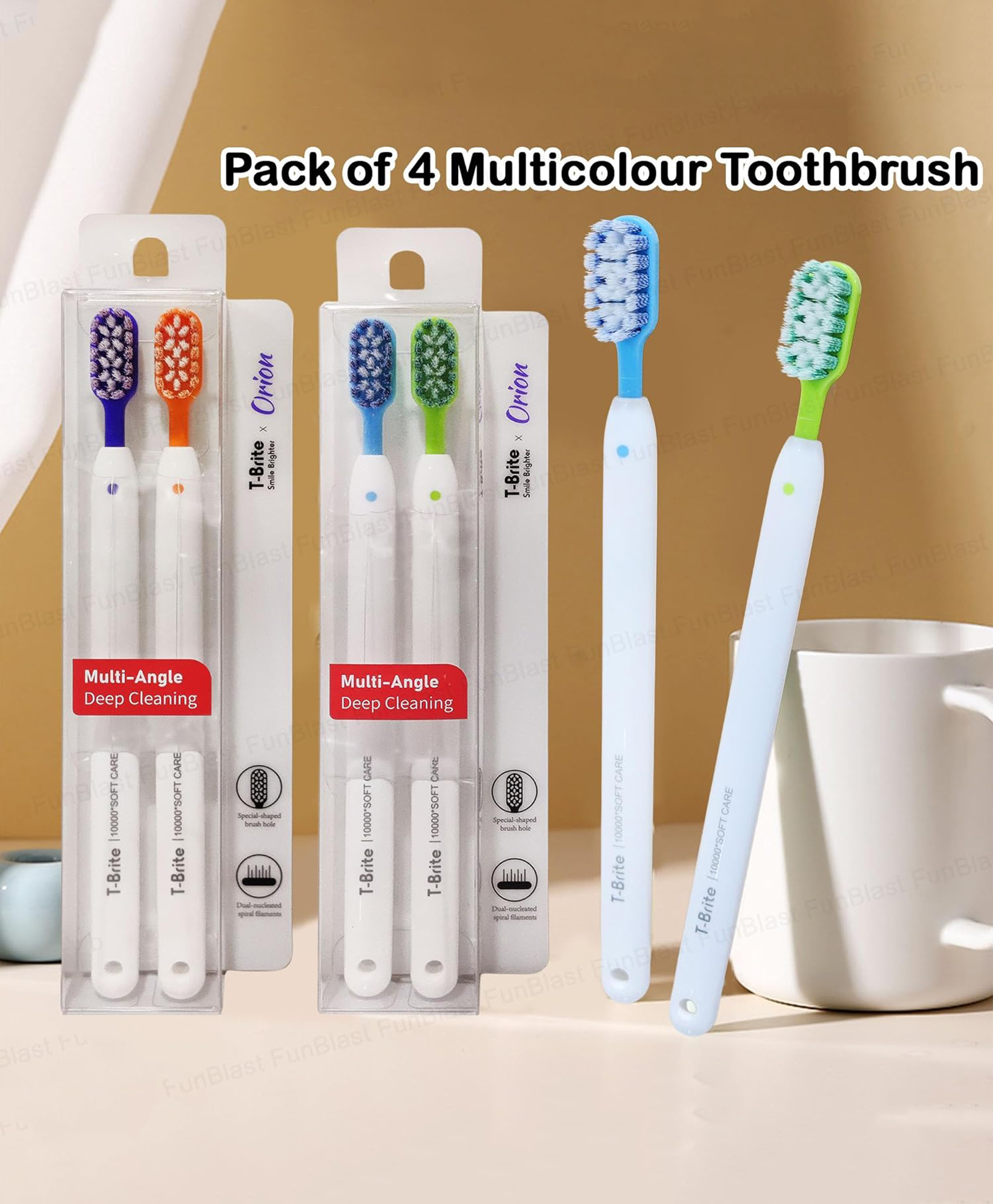 FunBlast Soft Bristles Manual Tooth Brush SetPack of 4 Multicolor-image-13