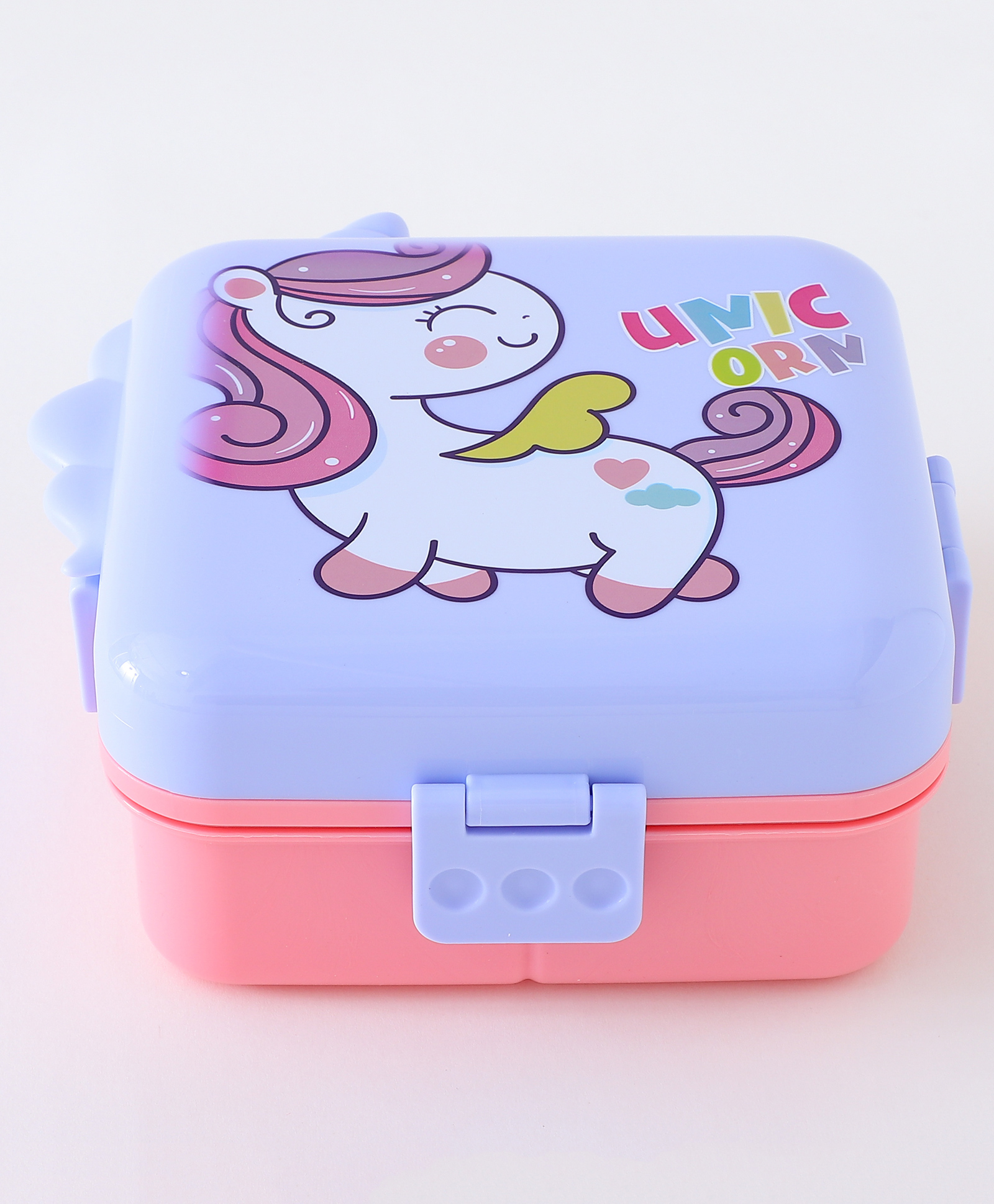 Kids Section Lunch Box with Spoon & Sauce Container - 1590 ml + 70 ml - Purple + Pink| Cute Printed Lunch Box for School & Travel for Boys & Girls