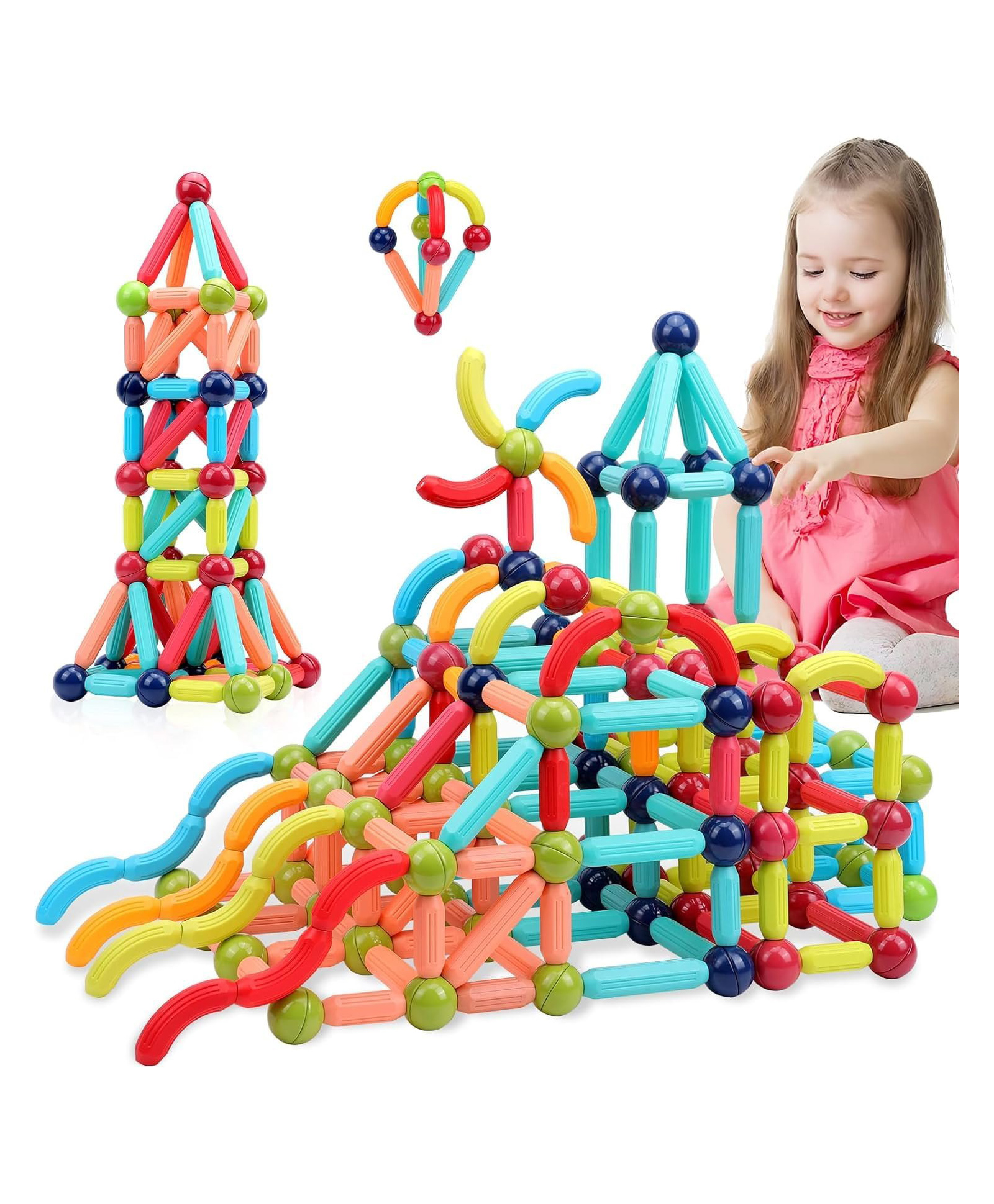 FUNVERSE Magnetic Building Sticks Blocks Kids Toys, Learning Sticks and Balls, Activities Toys for Toddlers, Educational Magnet Building Blocks,Kids Toys for 3+ Year Old Gifts(42pcs)-picture-18