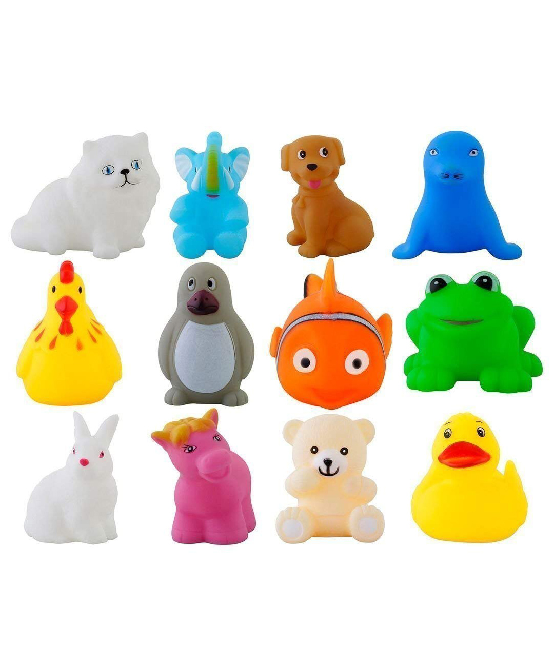 FUNVERSE Baby Bath Toy Set of 12 Pcs Chu Chu Colorful Animal Shape Toy (Multicolor) (Multi Design)