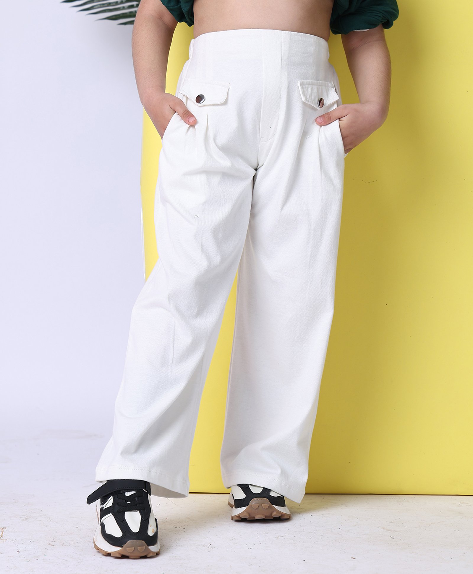 BaawRi Cotton Jersey Solid Pleated Flap Pant - Off White-picture-13