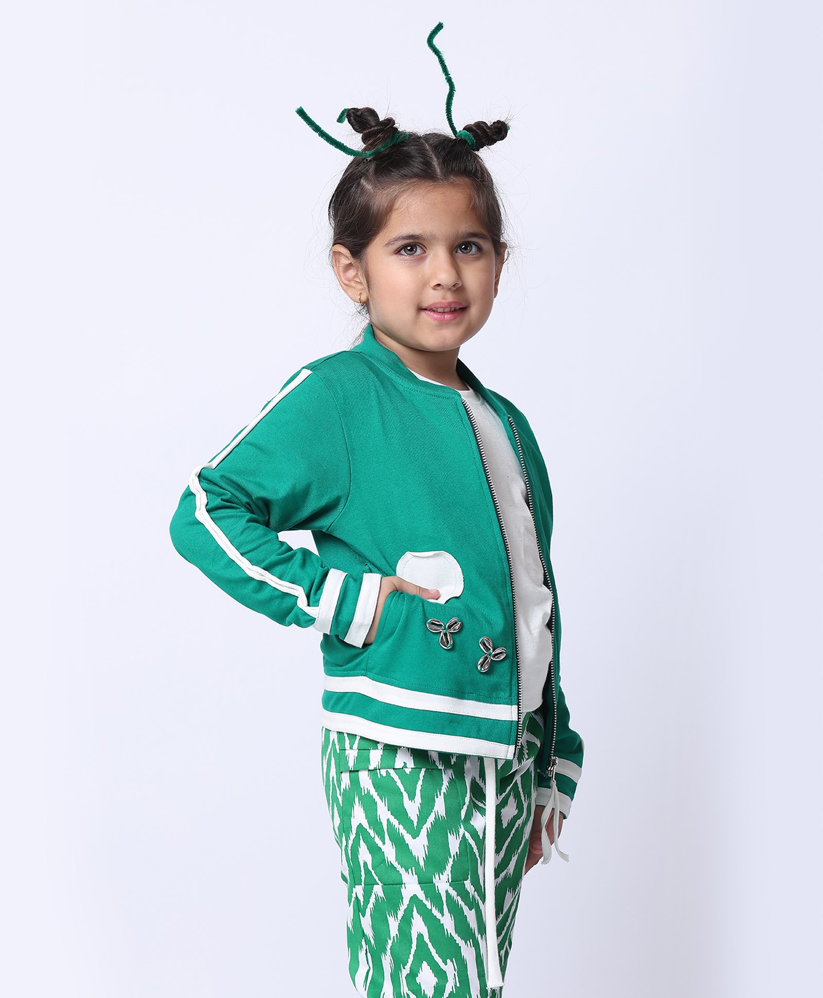 BaawRi Cotton Full Sleeves Polka Dot Patch Embroidered Side Taped Jacket - Green-picture-28