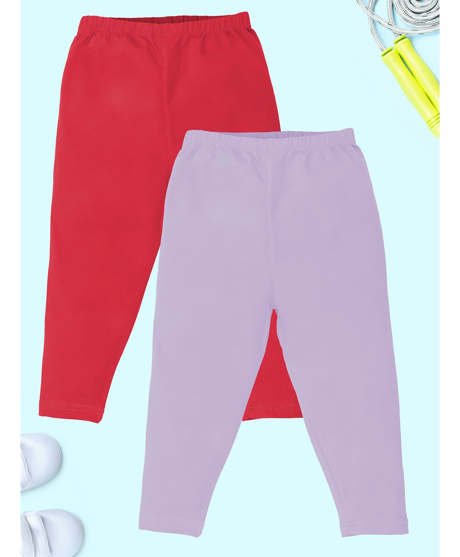 Kiddopanti Cotton Lycra Pack Of 2 Solid Capris - Lilac & Dark Coral-image-37
