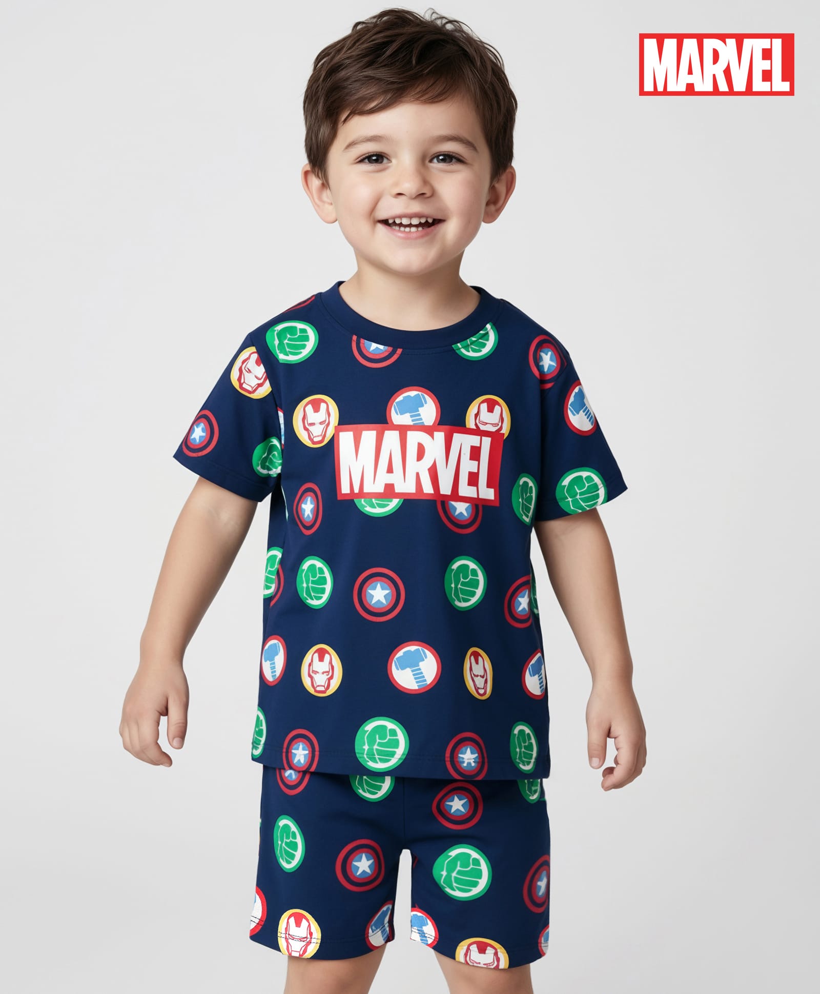 Babyhug Single Jersey Knit Half Sleeves Short Co-ords Night Suit With Marvel Graphics - Navy Blue-image-21