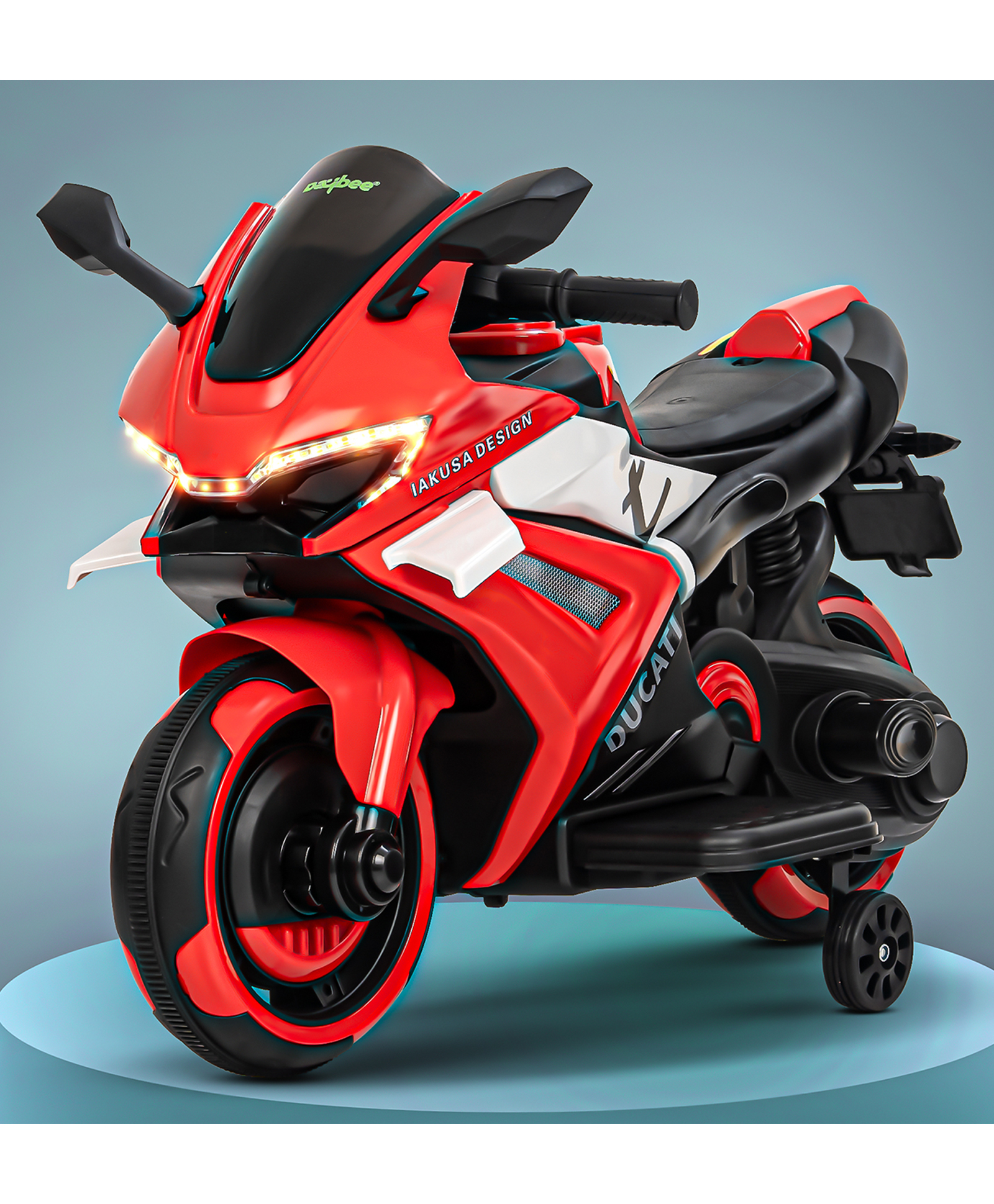BAYBEE Baby Battery Operated Bike for Kids with Foot Accelerator & Music | Rechargeable Ride on Toy Bike with Training Wheels & LED Light | Baby Electric Bike for Kids (Red)-picture-3