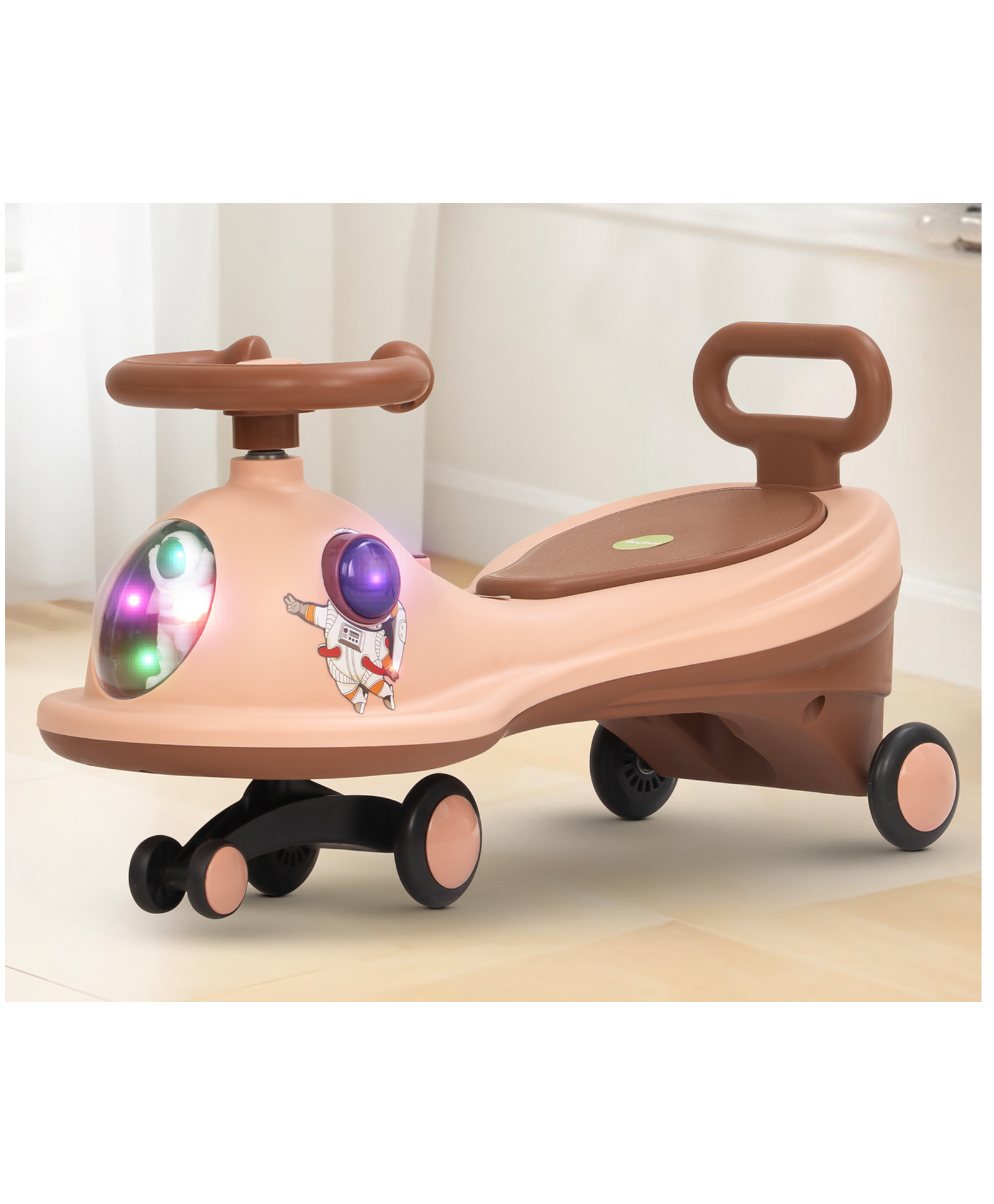 BAYBEE Astro Baby Swing Car for Kids | Push Ride on Baby Car with 360 Steering, LED Lights, Music & Backrest | Twister Rideons Toy Kids Cars | Magic Cars for Kids (Dark Pink)