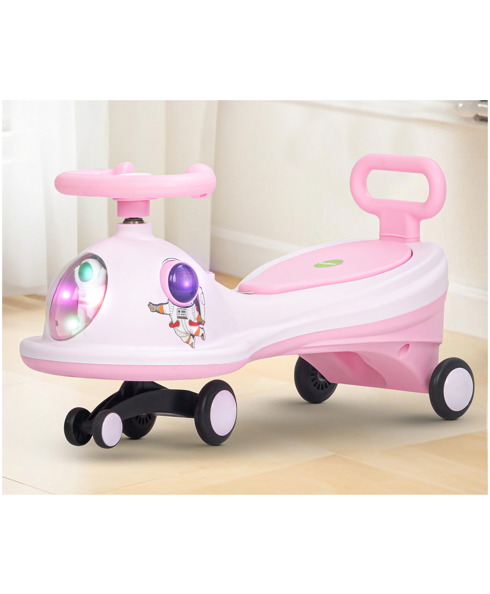 BAYBEE Astro Baby Swing Car for Kids | Push Ride on Baby Car with 360 Steering, LED Lights, Music & Backrest | Twister Rideons Toy Kids Cars | Magic Cars for Kids (Light Pink)