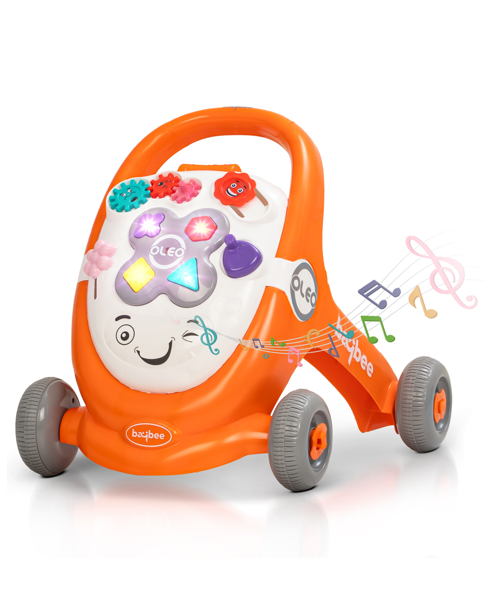 BAYBEE Oleo Baby Activity Walker for Kids, Baby Walker for Toddlers with Music, LED Light, Rotating Gears & Easy Girp Push Handle Orange)-image-6