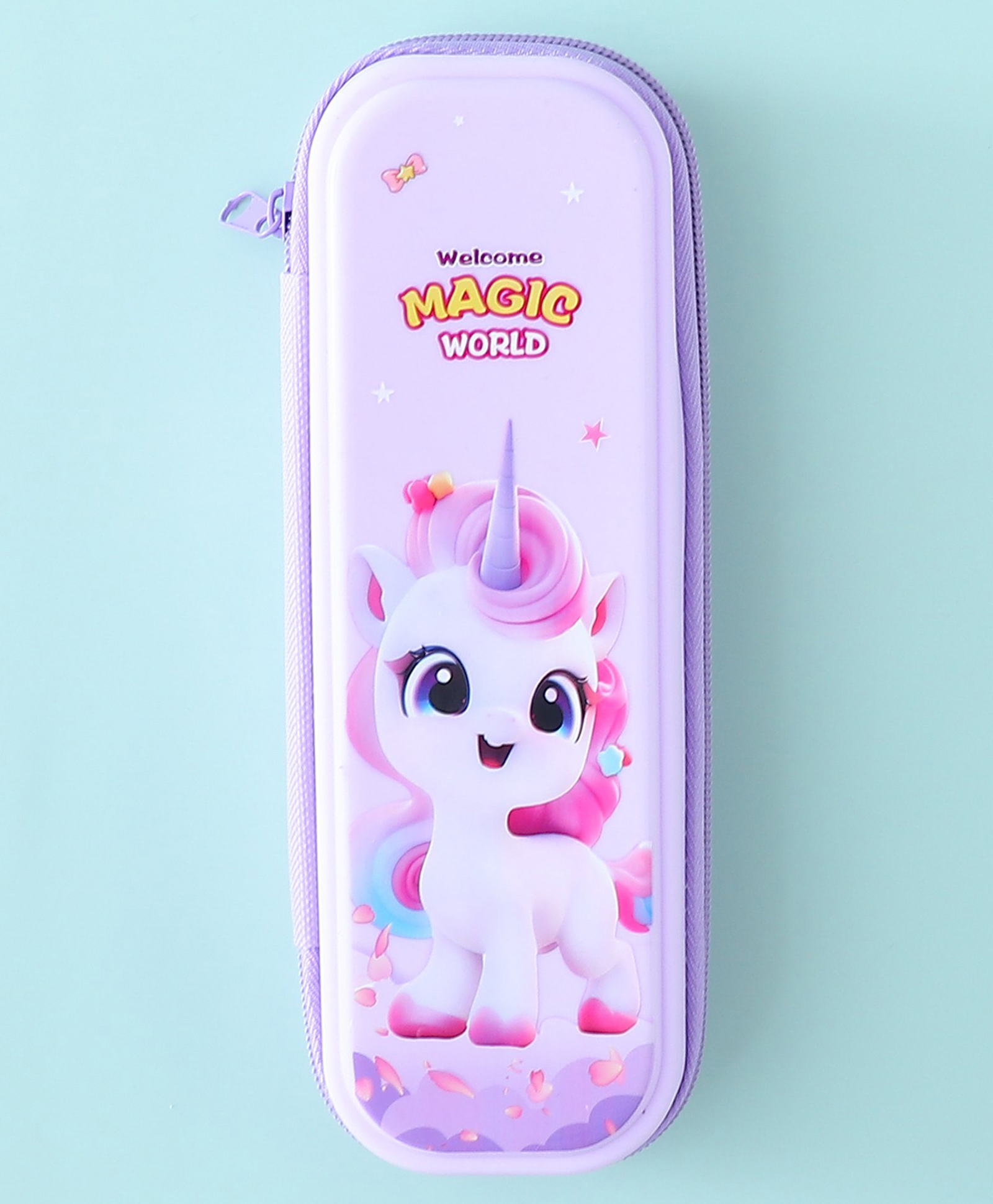 fab n funky Unicorn Theme Pencil Pouch Hardtop Zipper Closure Stationery Case - Purple-picture-20