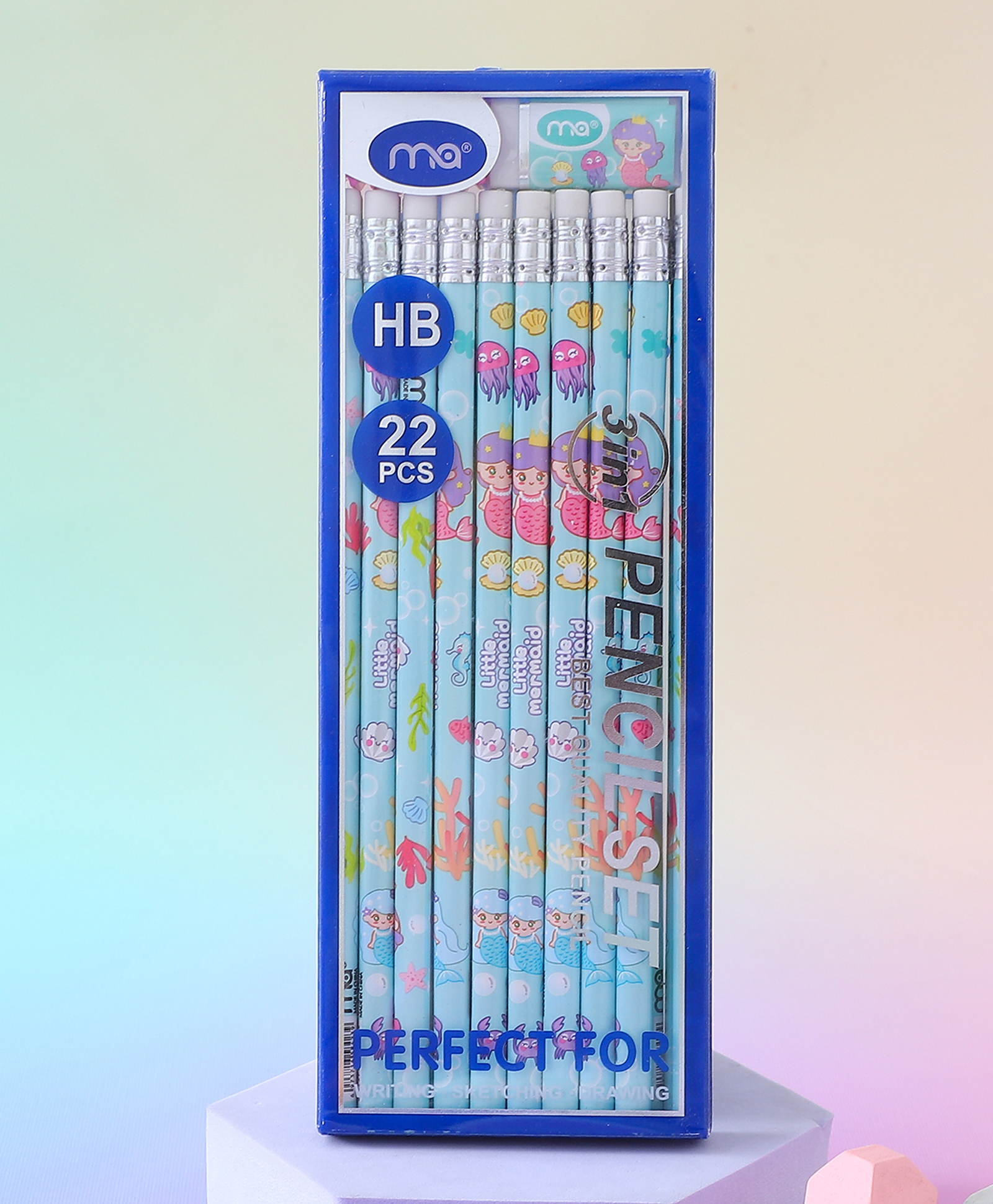 fab n funky HB Pencils Set for Kids - 22 Pcs - Blue| 20 Writing Pencils with Sharpener & Eraser| Smooth Lead, Easy Grip| School & Drawing Stationery for Boys & Girls-picture-22