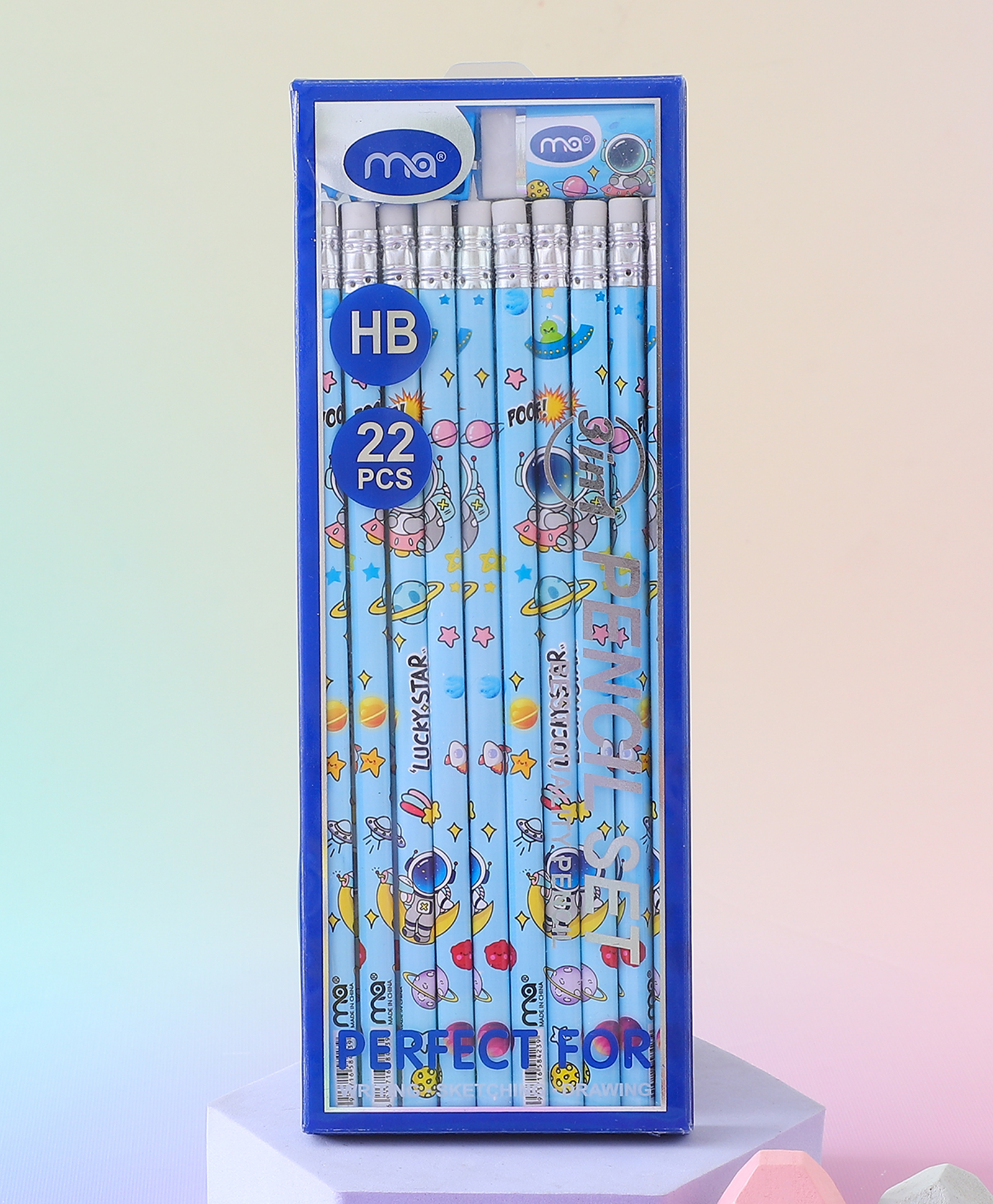 fab n funky HB Pencils Set for Kids - 22 Pcs - Blue| 20 Writing Pencils with Sharpener & Eraser| Smooth Lead, Easy Grip| School & Drawing Stationery for Boys & Girls-picture-20