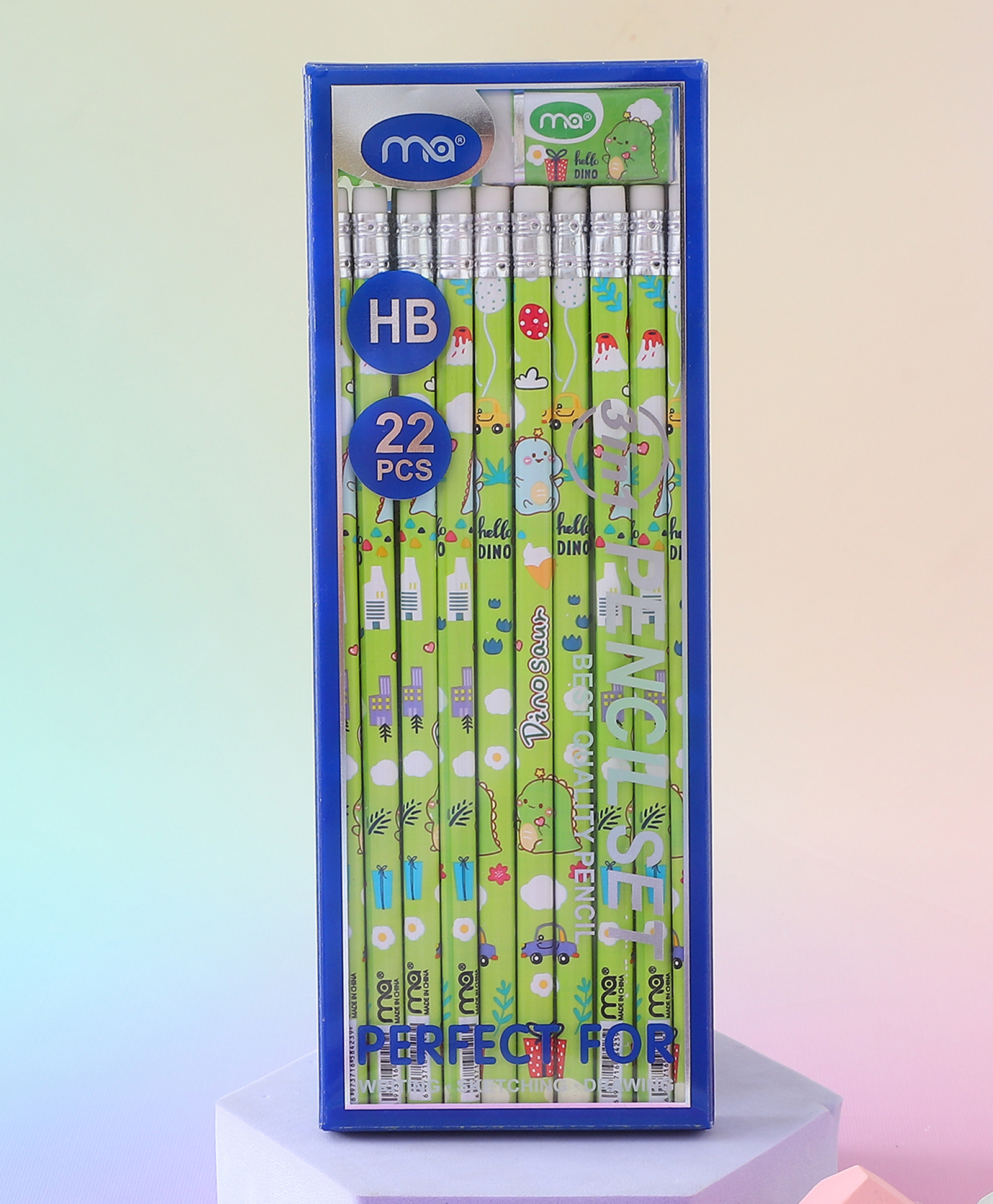fab n funky HB Pencils Set for Kids - 22 Pcs - Green| 20 Writing Pencils with Sharpener & Eraser| Smooth Lead, Easy Grip| School & Drawing Stationery for Boys & Girls-picture-21
