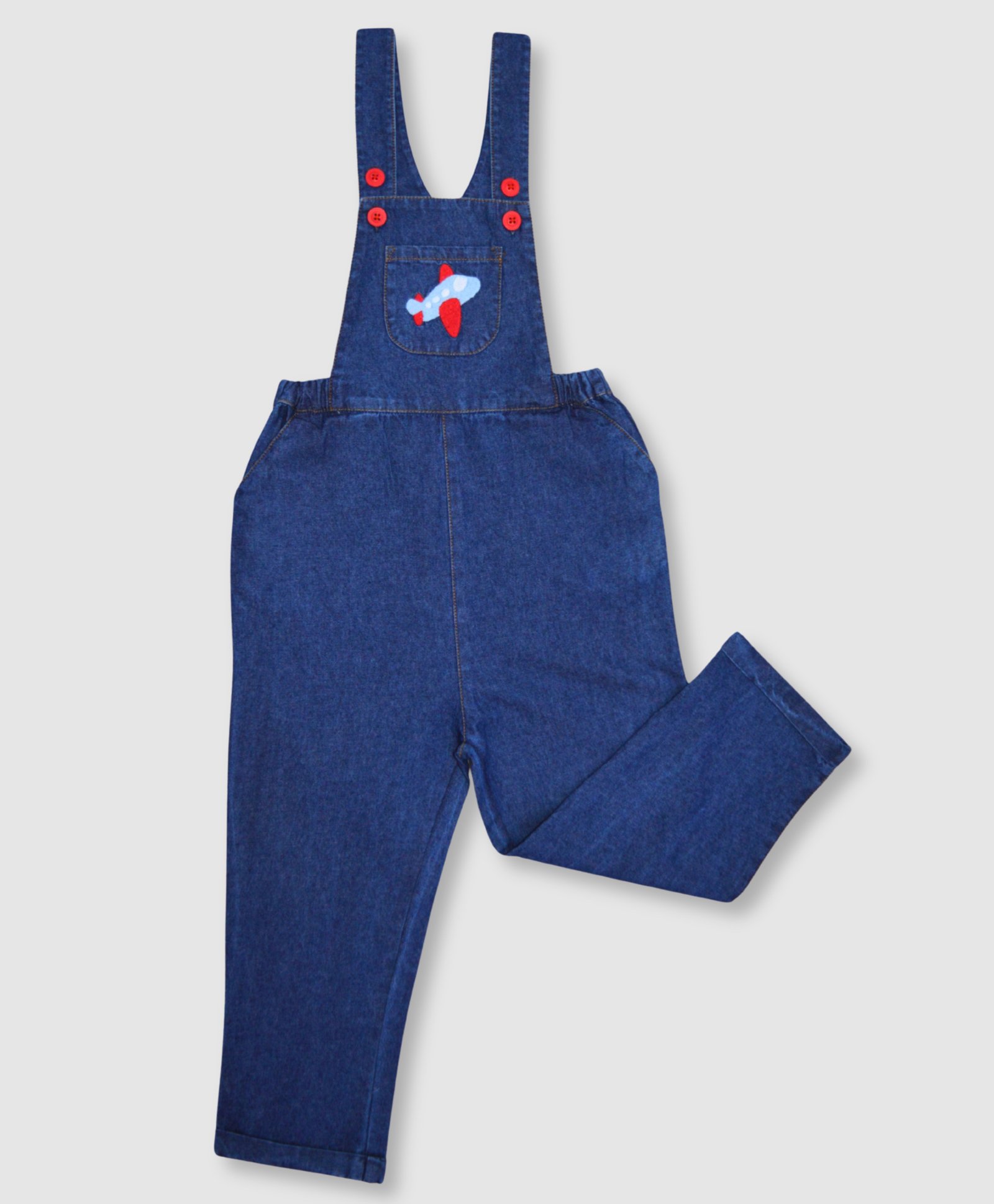 Pranava 100% Organic Cotton Sleeveless Plane Embroidered Denim Dungaree - Blue-picture-14