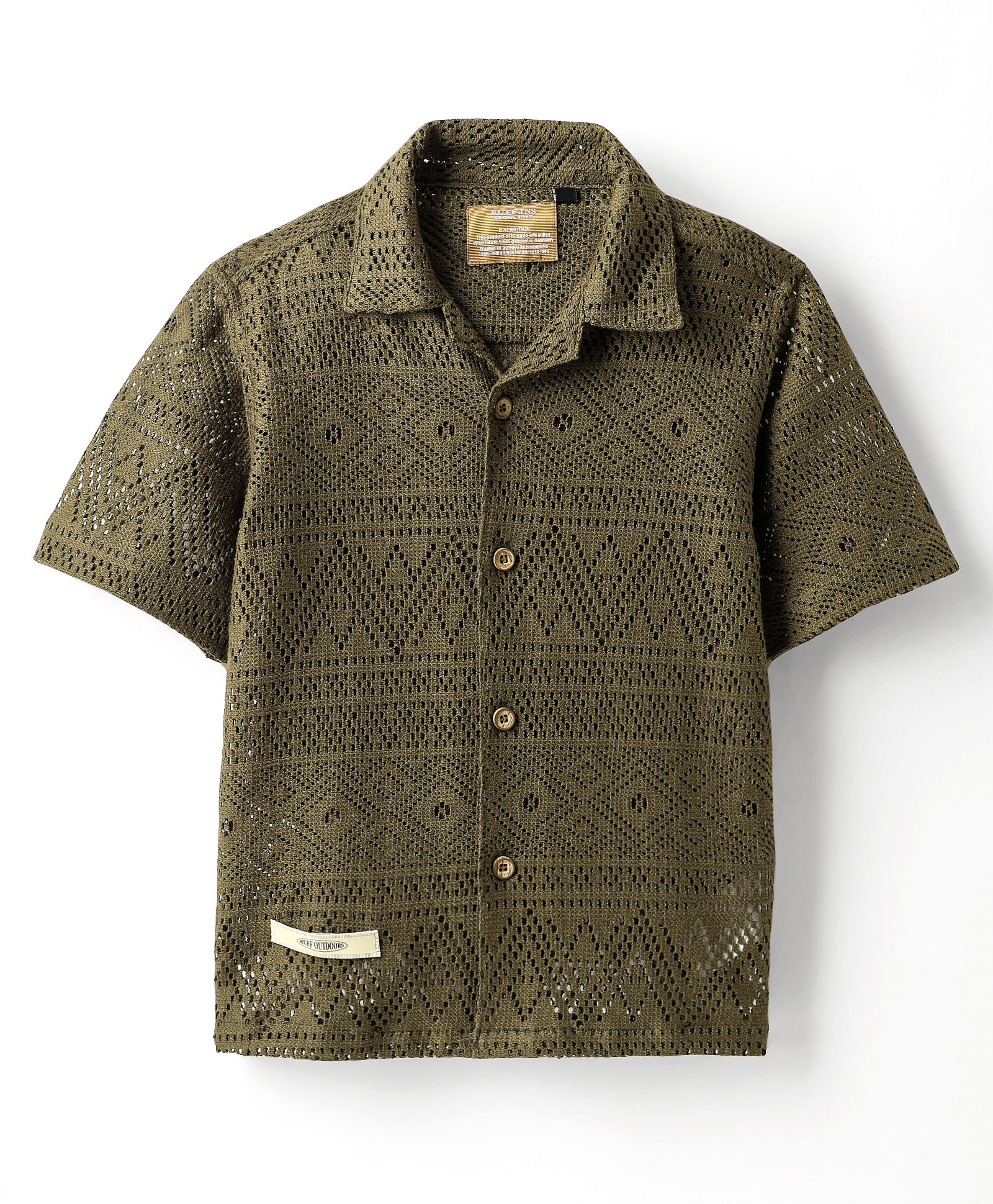 Ruff Jacquard Woven Half Sleeves Solid Colour Shirt - Olive Green-picture-24