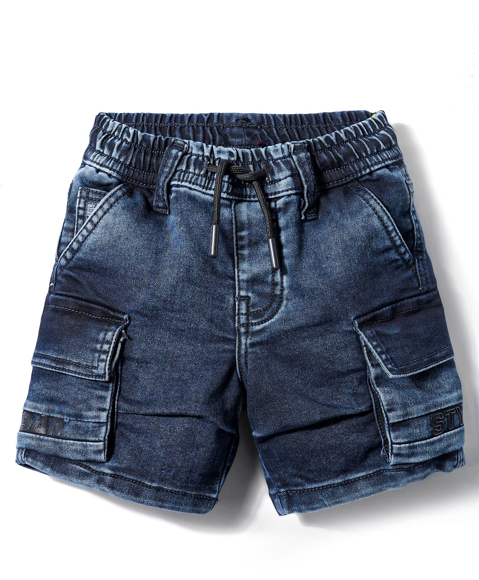 Ruff Denim Woven Above Knee Length Shorts With Side Pockets - Navy Blue-picture-21