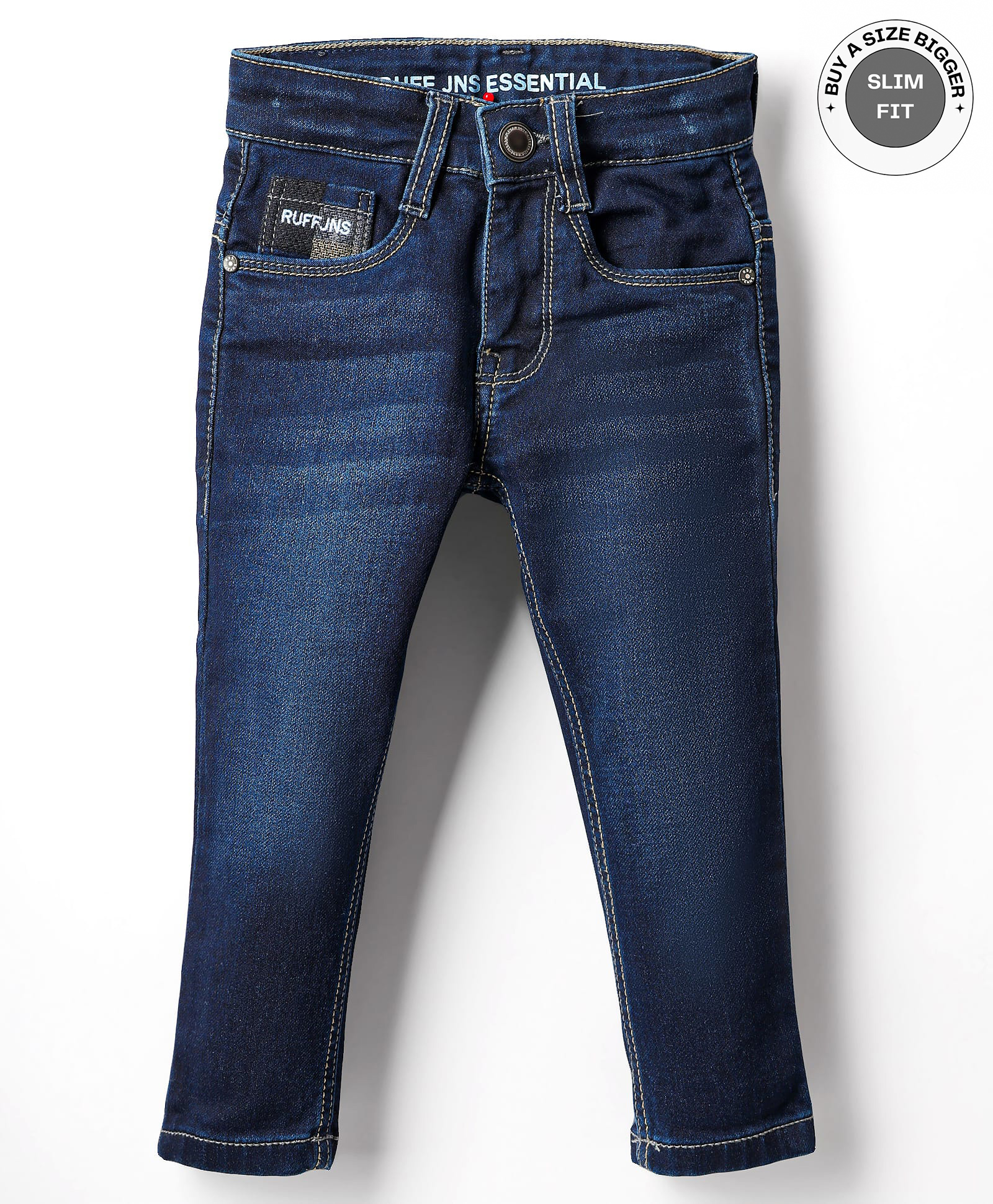 Ruff Denim Woven Full Length Washed Jeans - Navy Blue-image-13