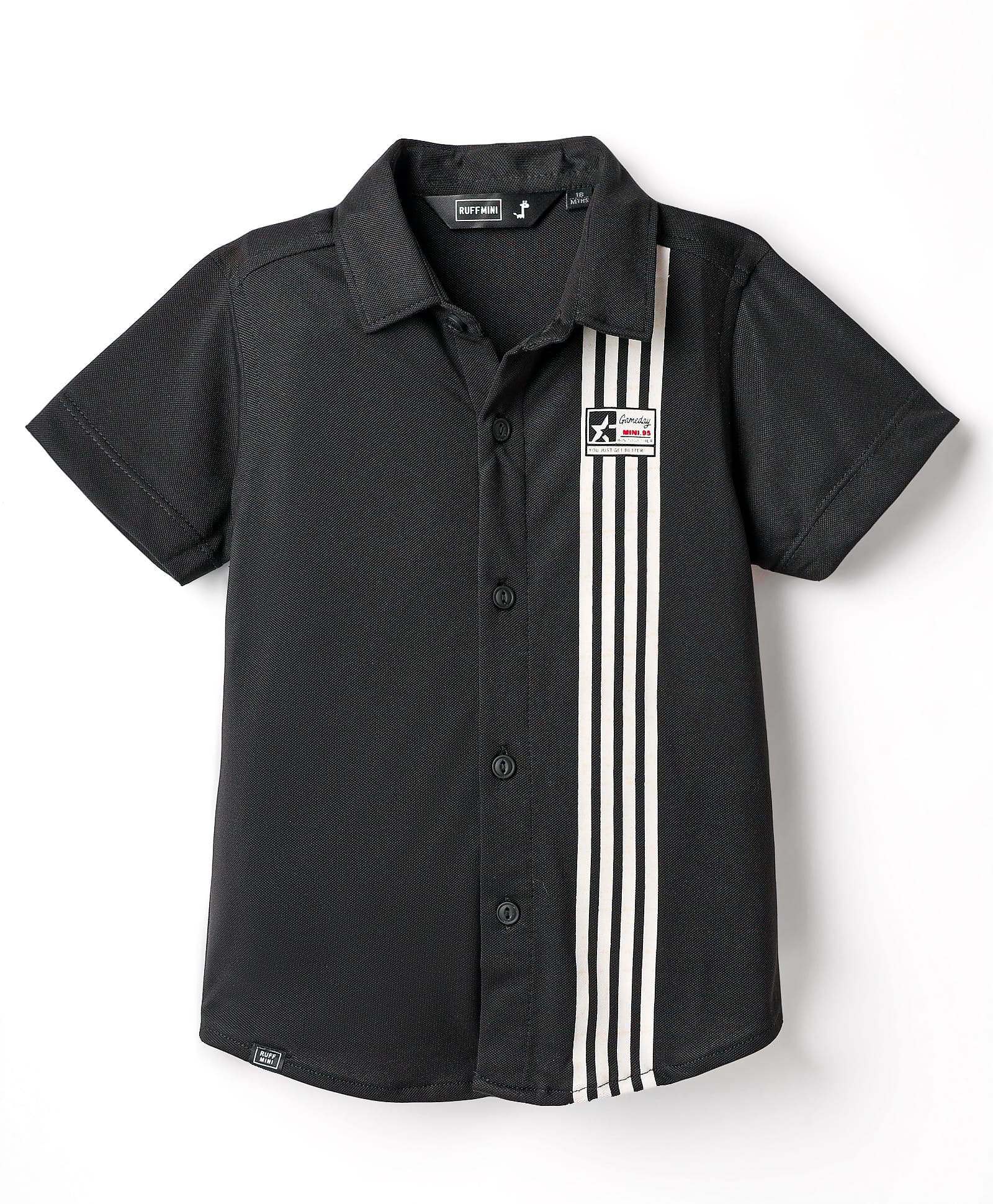 Ruff Knit Half Sleeves Shirt With Stripes - Black-image-3