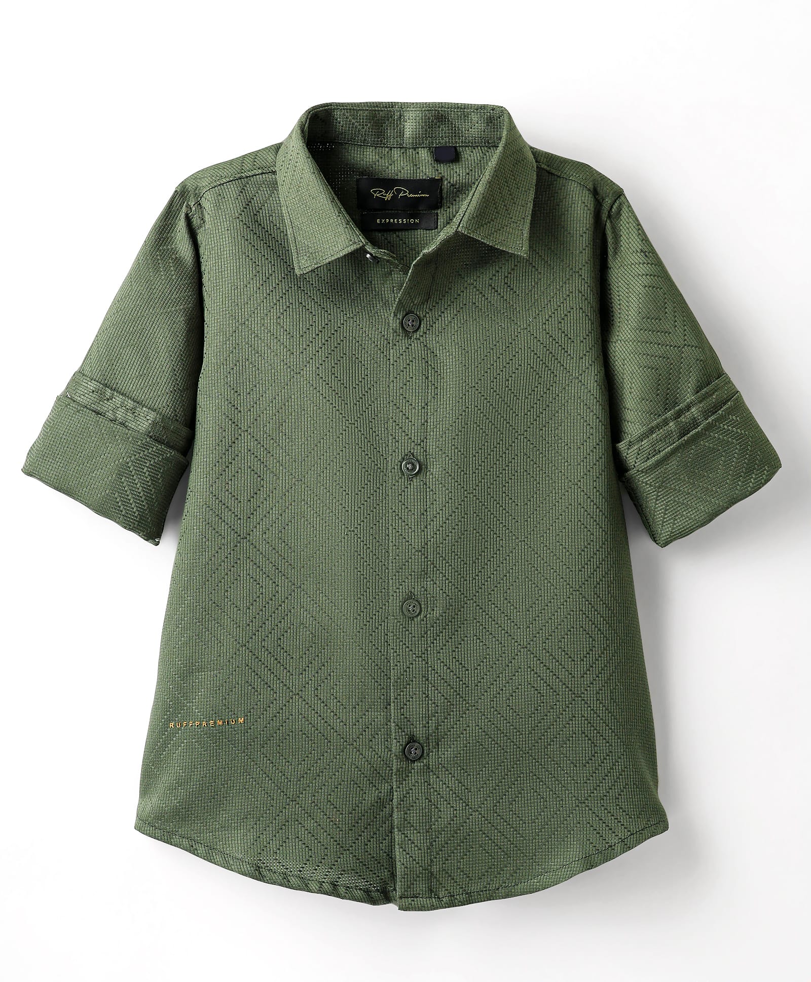 Ruff Cotton Woven Solid Colour Full Sleeves Shirt With Olive Green-picture-21