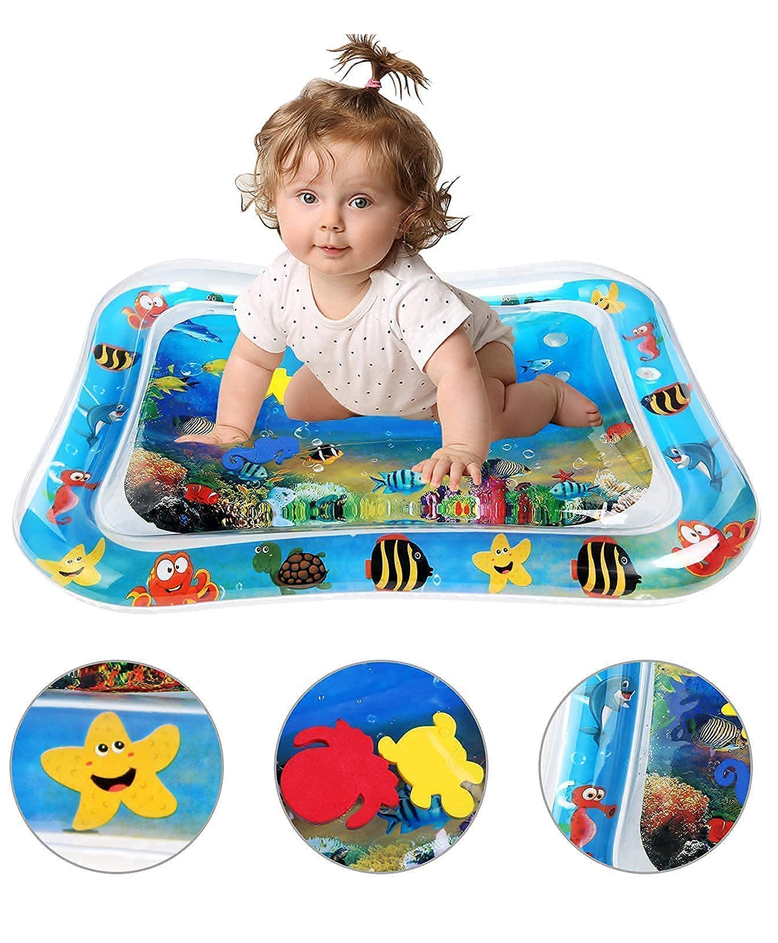 FUNVERSE Baby Kids Water Mat Toys Inflatable Tummy Time Leakproof Water Mat, Fun Activity Play Center Indoor And Outdoor Water Mat For Baby Random Design, Multicolor-image-13