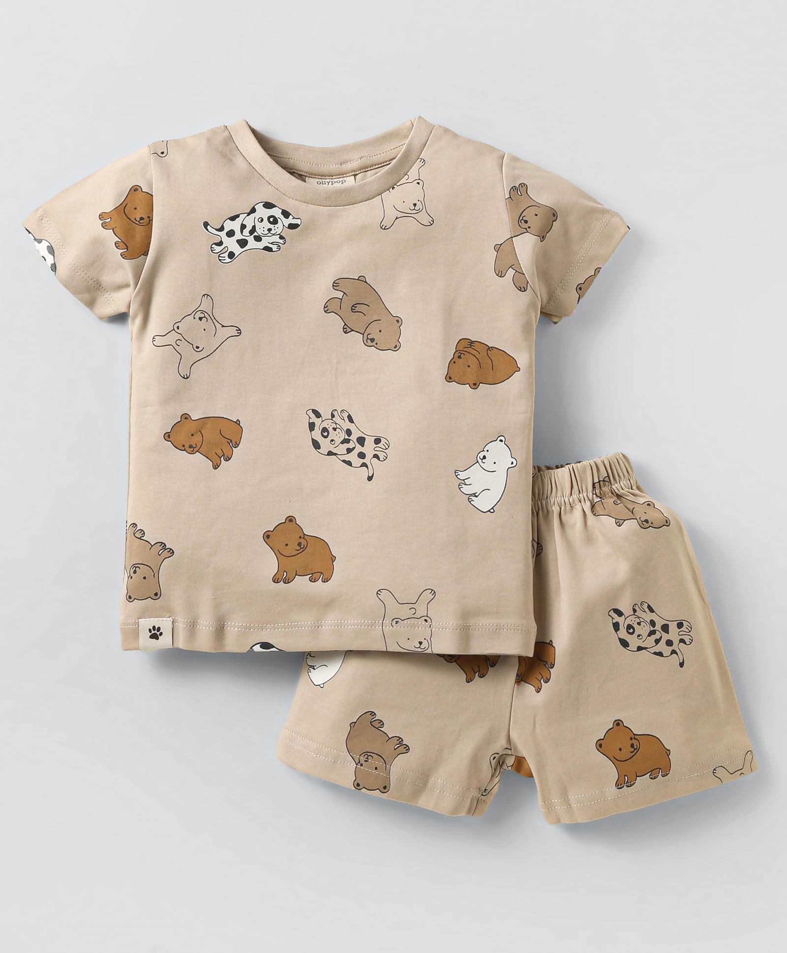 Ollypop Sinker Knit Half Sleeves Co-ords Shorts Night Suit with Animal Print - Tan-image-34