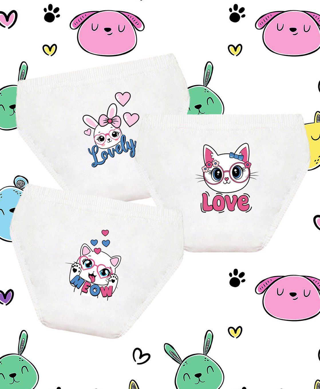 NUSYL Cotton Pack Of 3 Cute Animals & Hearts Printed Panties - White-picture-8