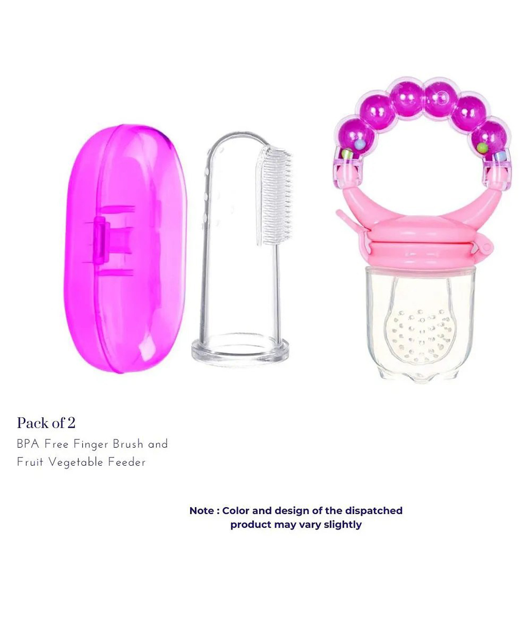 Numum Baby Finger Toothbrush with Tongue Cleaner & Silicone Food Feeder, Teether & Musical Rattle Toy for Babies (Pink) Color & design may vary-image-39
