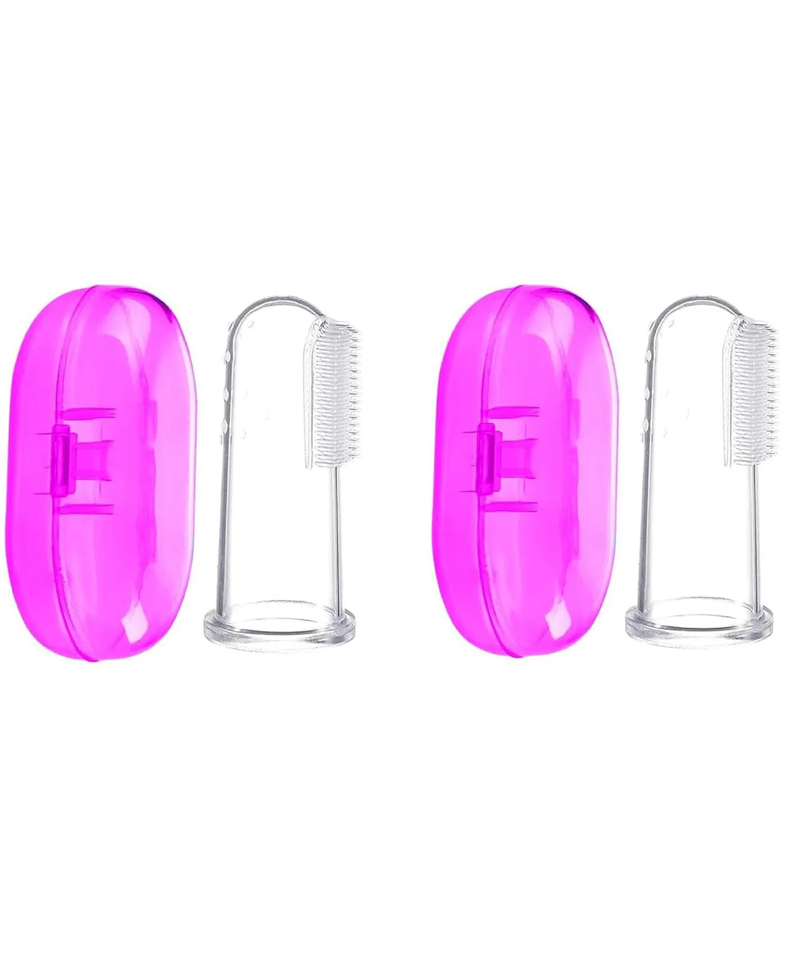 Numum Baby Silicone Soft Bristles Finger Brush With Tongue Cleaner Back And Travel Protective Case Pack of 2- Pink (Color and design may vary)-image-41