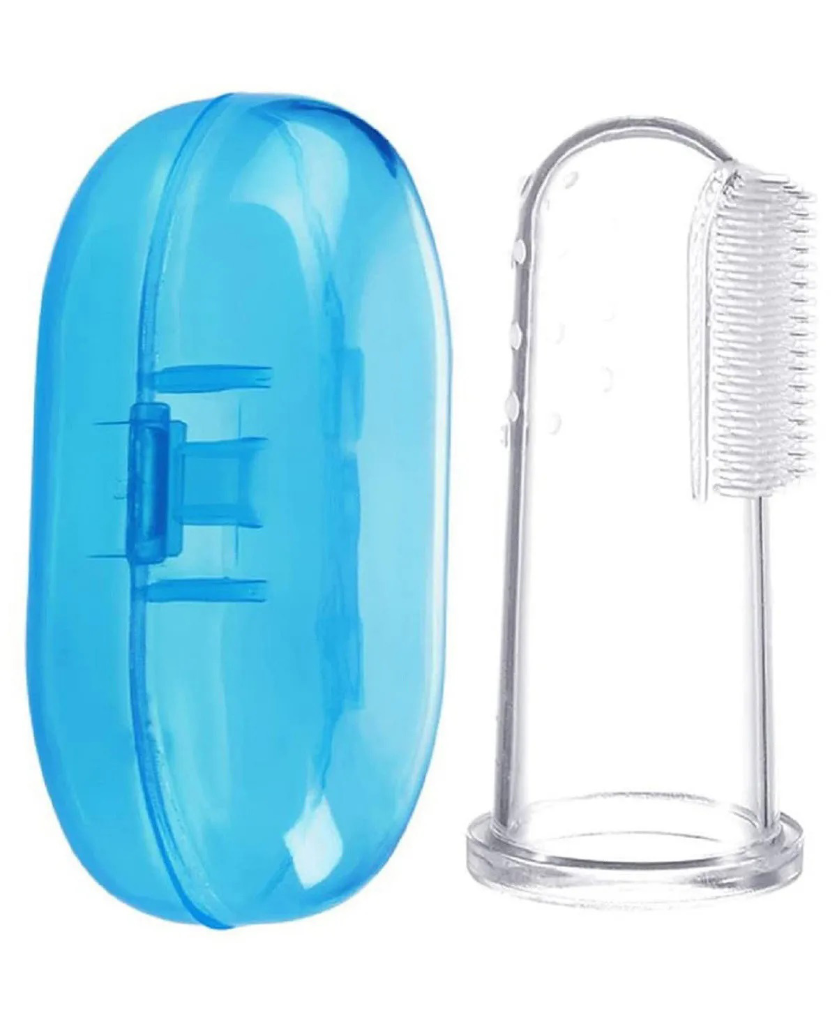 Numum Baby Silicone Soft Bristles Finger Tooth Brush With Tongue Cleaner Back And Travel Protective Case Soft Baby Toothbrush For Babies Oral Hygienic Care - Blue (Color and design may vary)-image-30