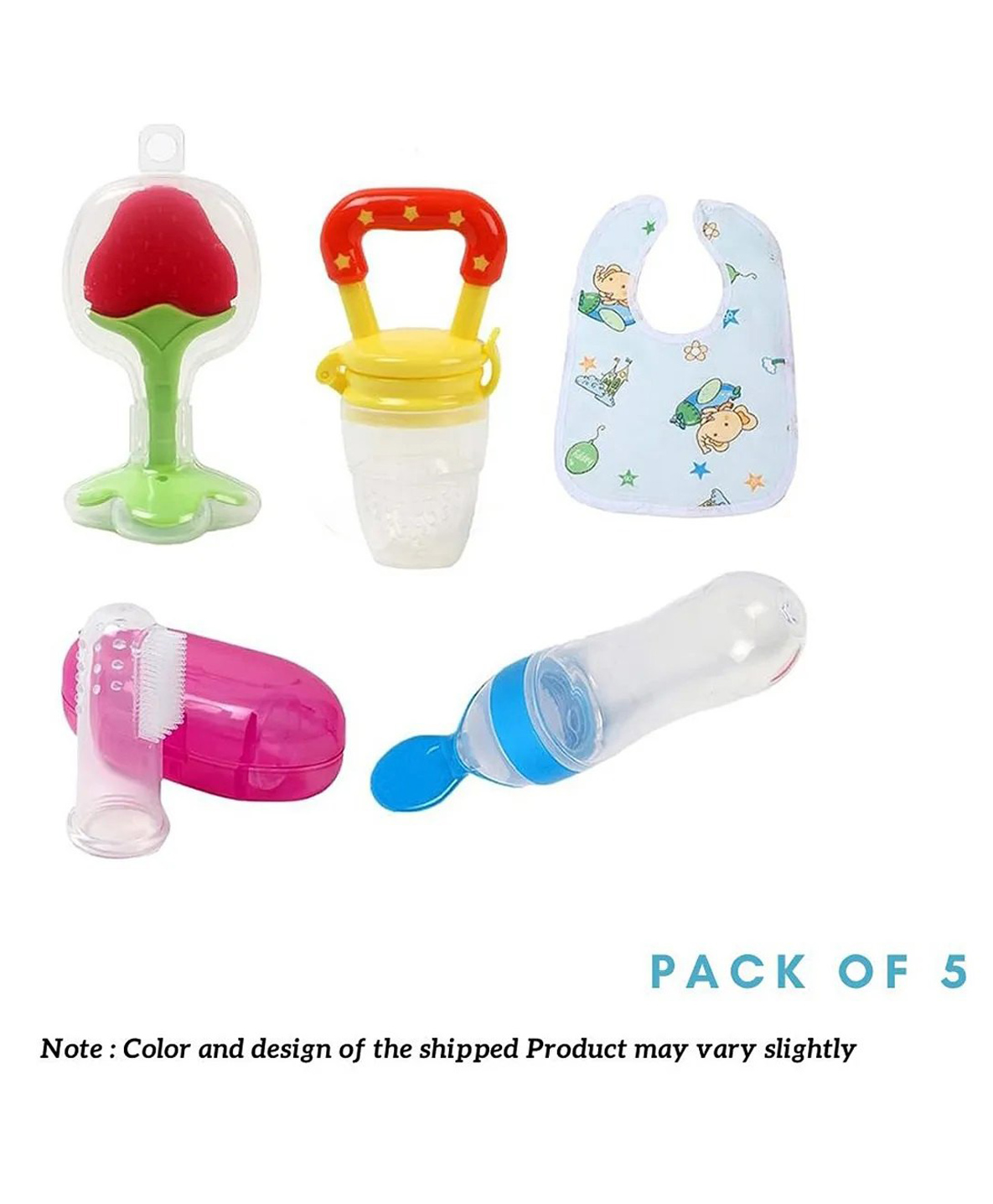 Numum Baby Fruit Feeder Pacifier (1 Pcs) with 1 PCS Silicone Baby Food Dispensing Spoon 90ML and 1 pcs Fruit Teether 1pcs Finger Brush 1 pcs Baby bib [Blue] (Blue) (Color and design may vary)-image-44