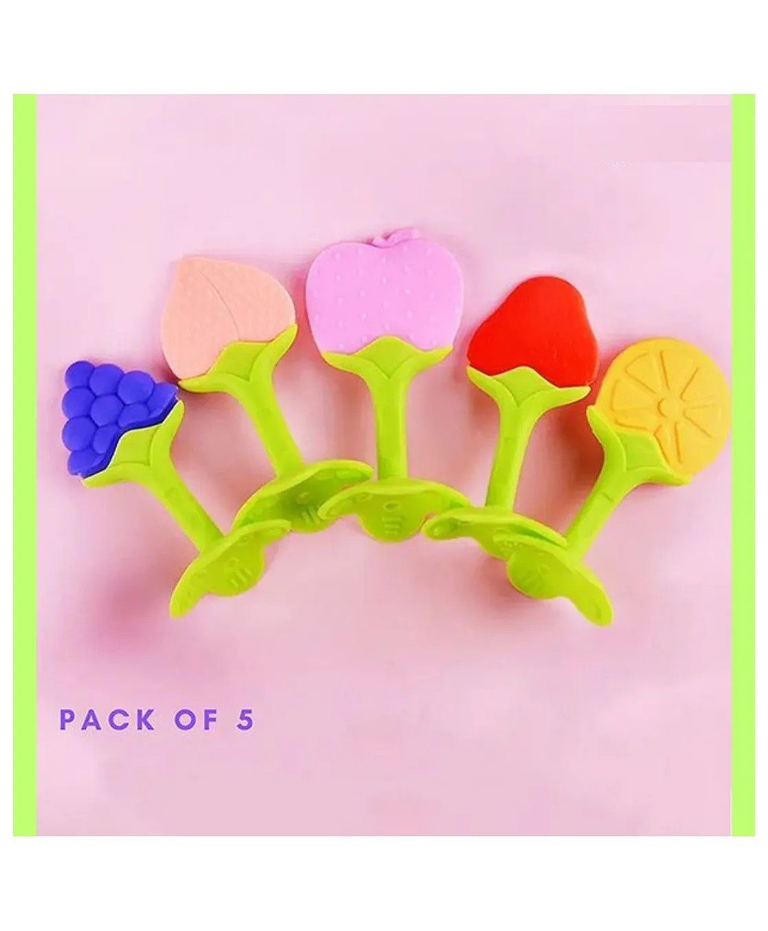 Numum Baby Teething Toys Pack of 5 - Silicone BPA Free Natural Organic Freezer Safe Teethers for Newborn Infant, Soft & Textured(Pack of 5 fruit teether) (Color and design may vary)-picture-12